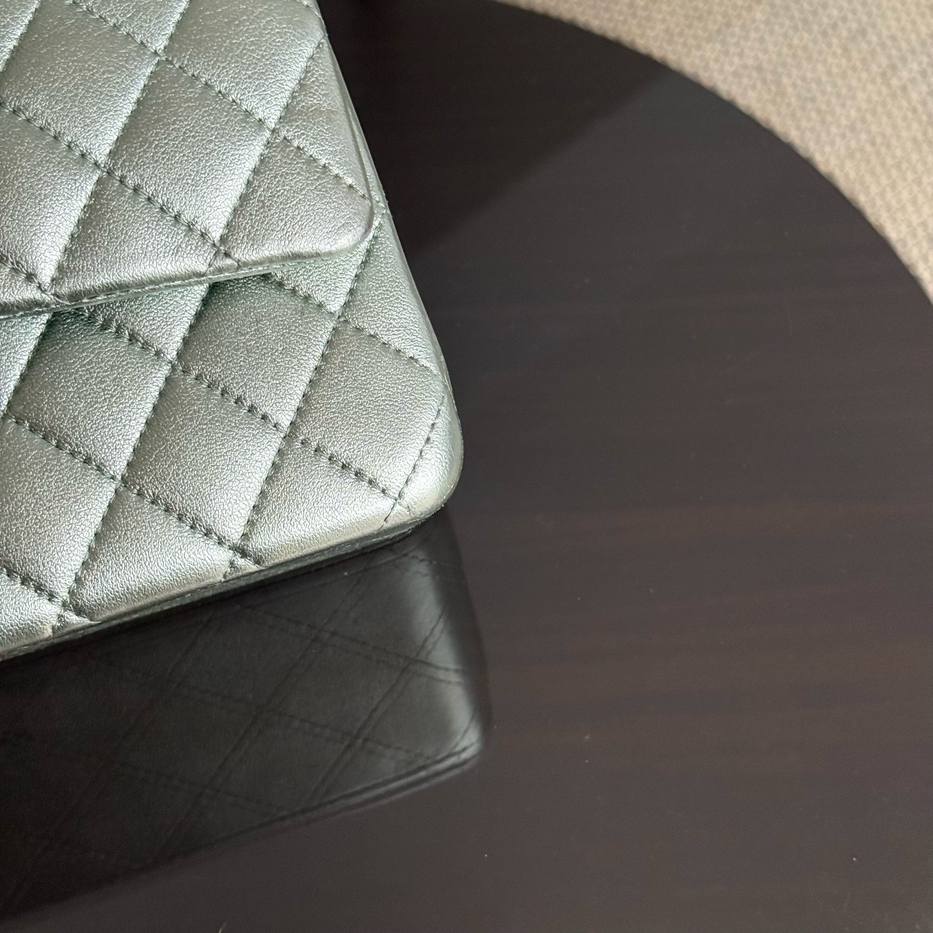 Chanel Classic Flap Medium - 25CM Quilted Lambskin Irridescent Light Green Silver Hardware Series 14