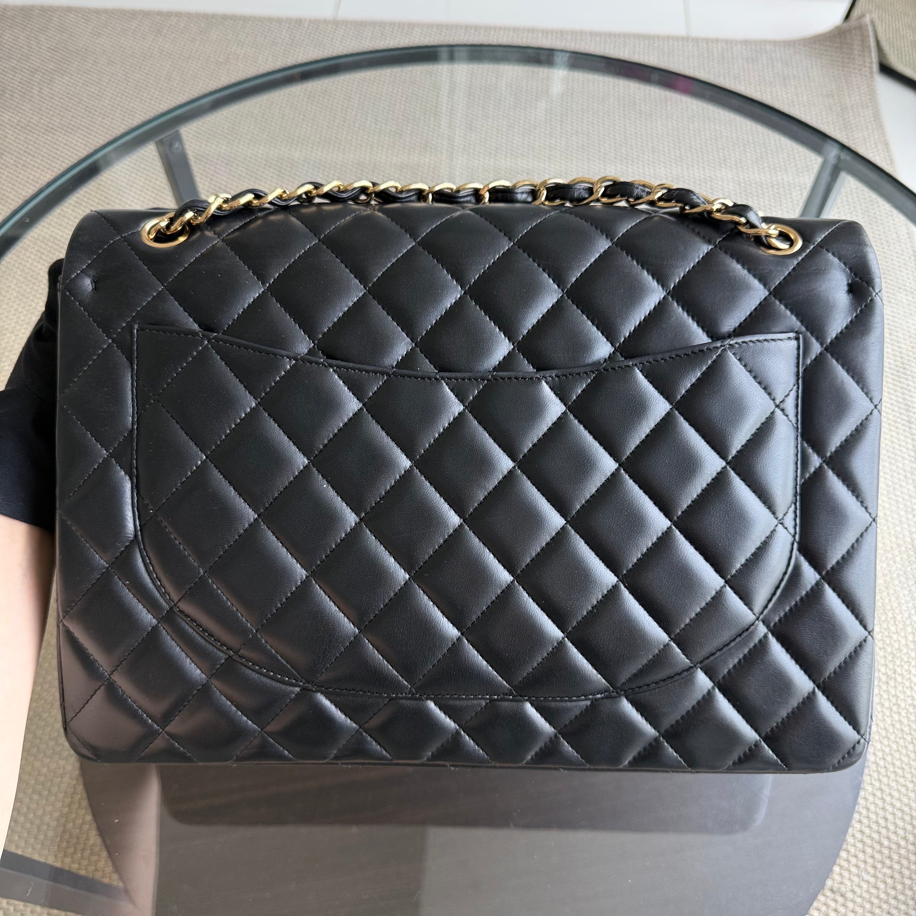 Chanel Classic Flap Maxi - 34CM Quilted Lambskin Double Flap Black Gold Hardware Series 14