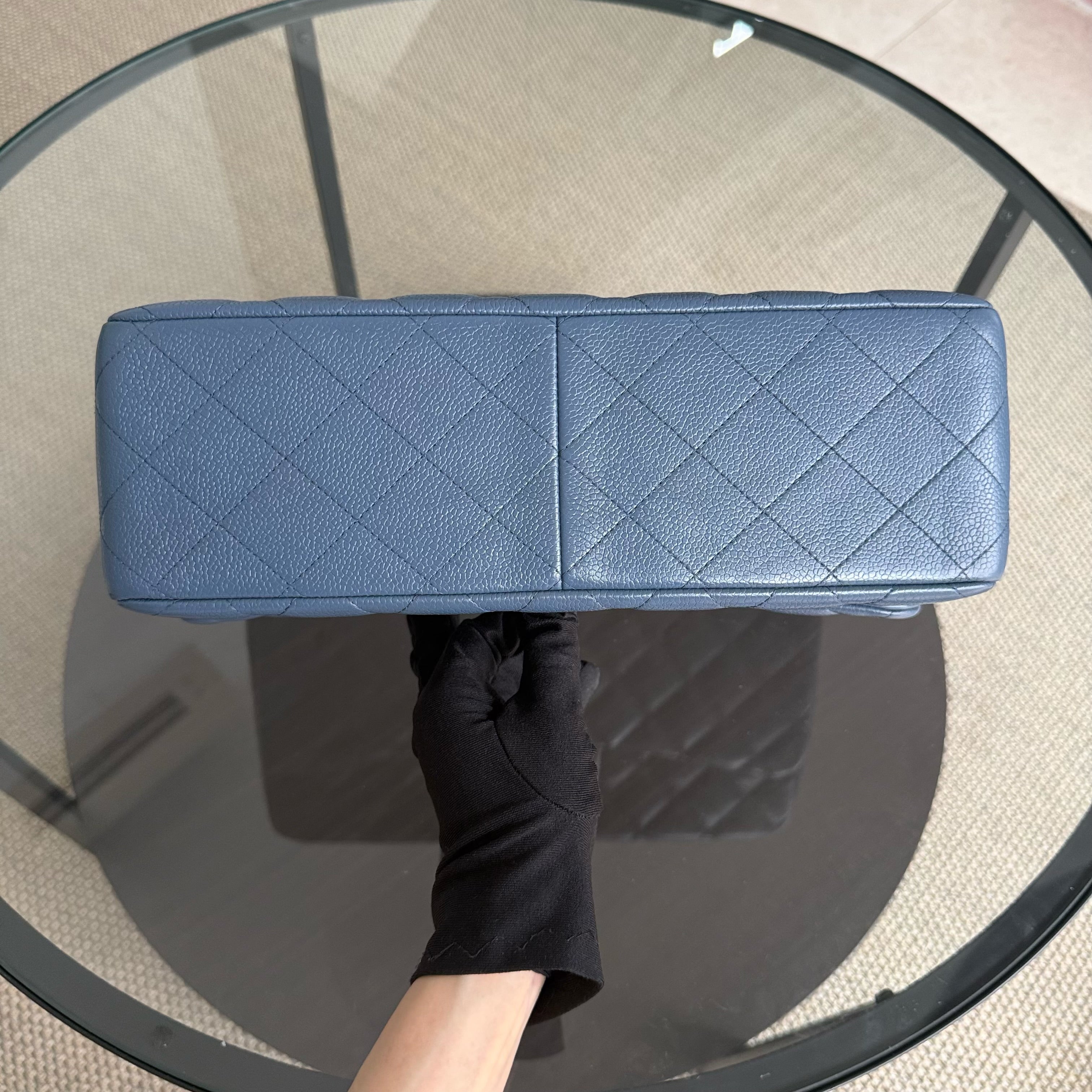 Chanel Classic Flap Jumbo - Double Flap 30CM Quilted Caviar Blue Silver Hardware Series 19