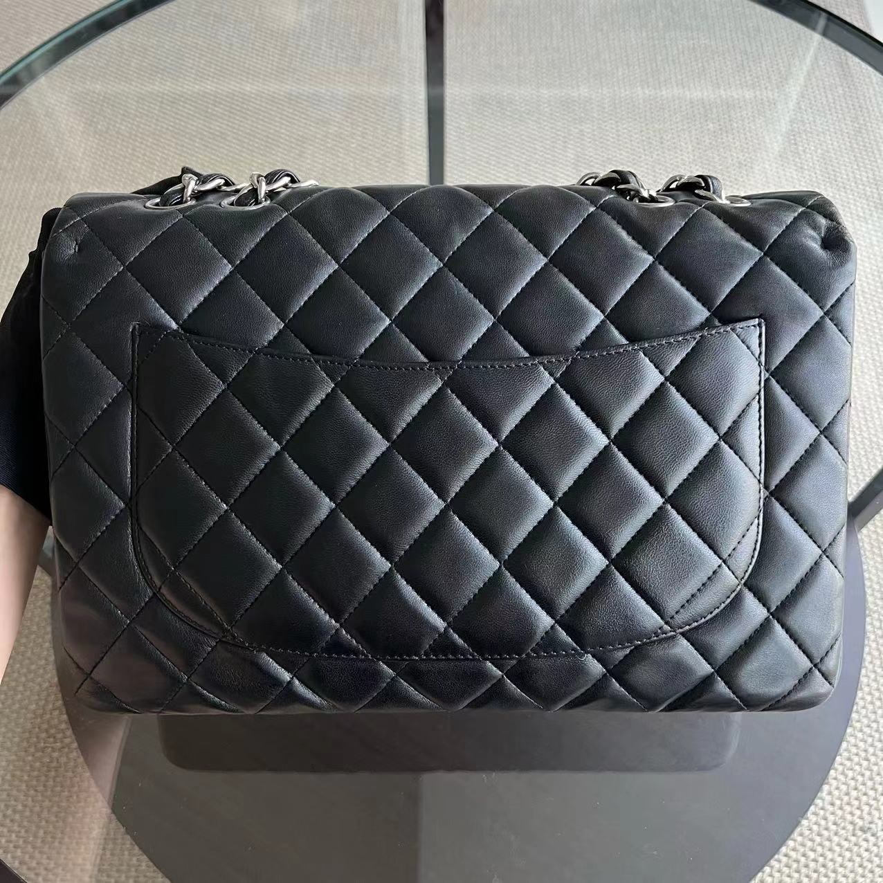 Chanel Jumbo Classic Flap Single Flap Quilted Lambskin Black Silver Hardware Series 14