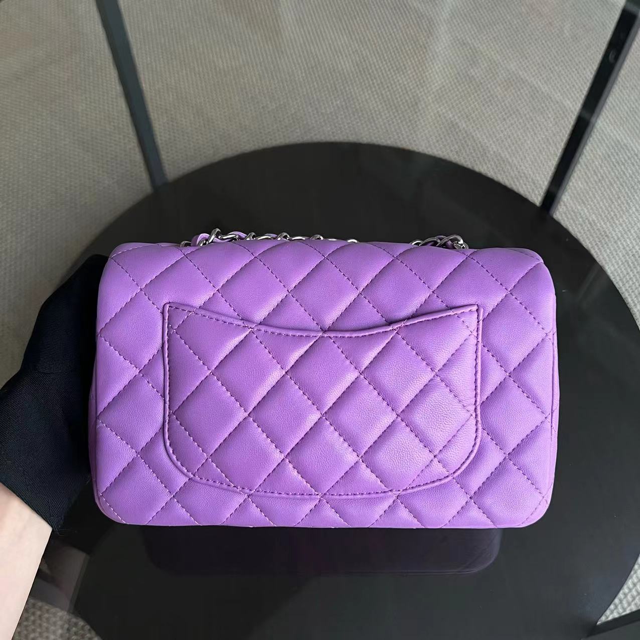 *Full Set, Receipt* Chanel Classic Flap Mini - 20CM Rectangle Quilted Lambskin Purple Silver Hardware Series 29