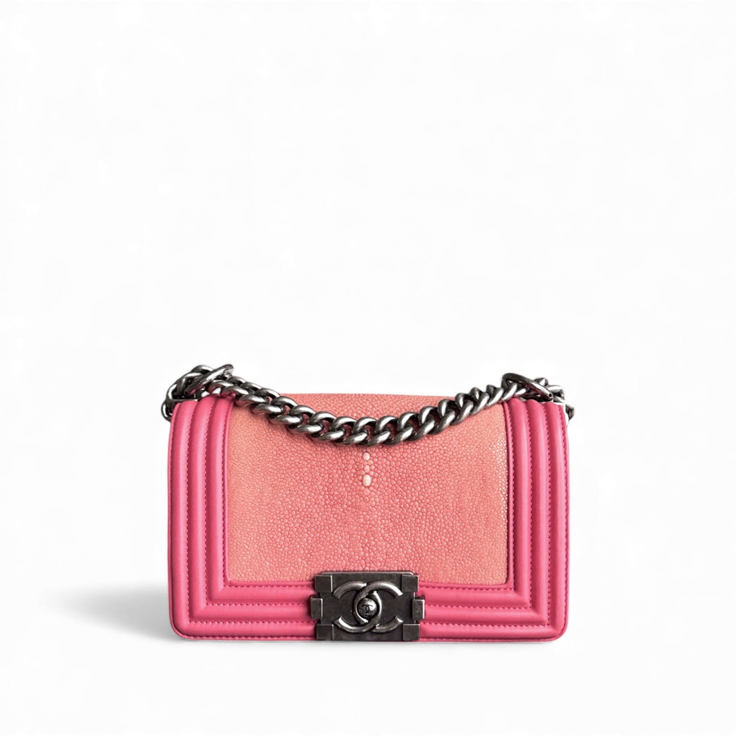 Chanel Boy Small - Stingray Pink Ruthenium Silver Hardware Series 18