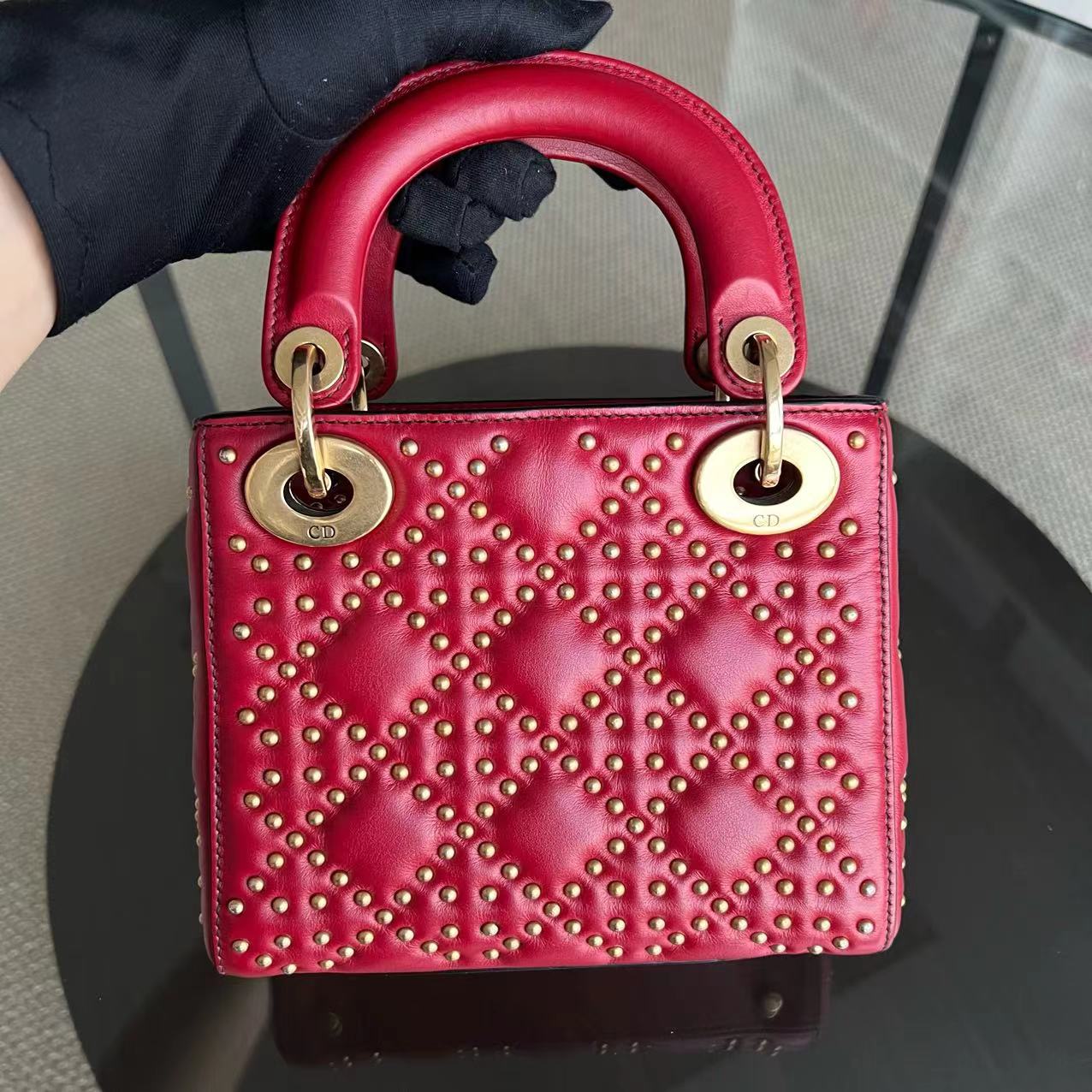 Lady Mini Valentine Studded Red Golden Hardware