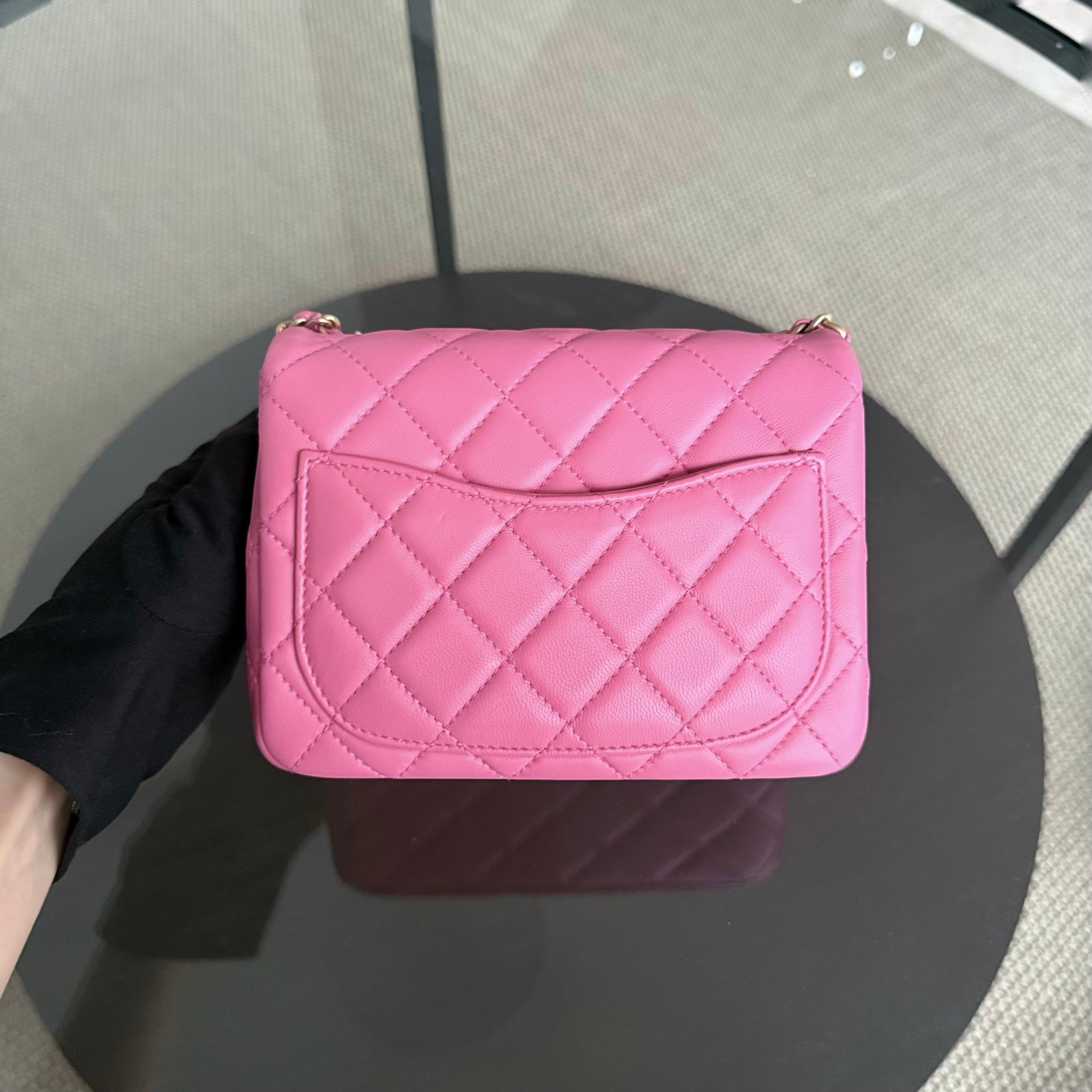 Chanel Classic Flap Mini Square- 17CM Pearl Crush Quilted Lambskin Pink Gold Hardware Series 30