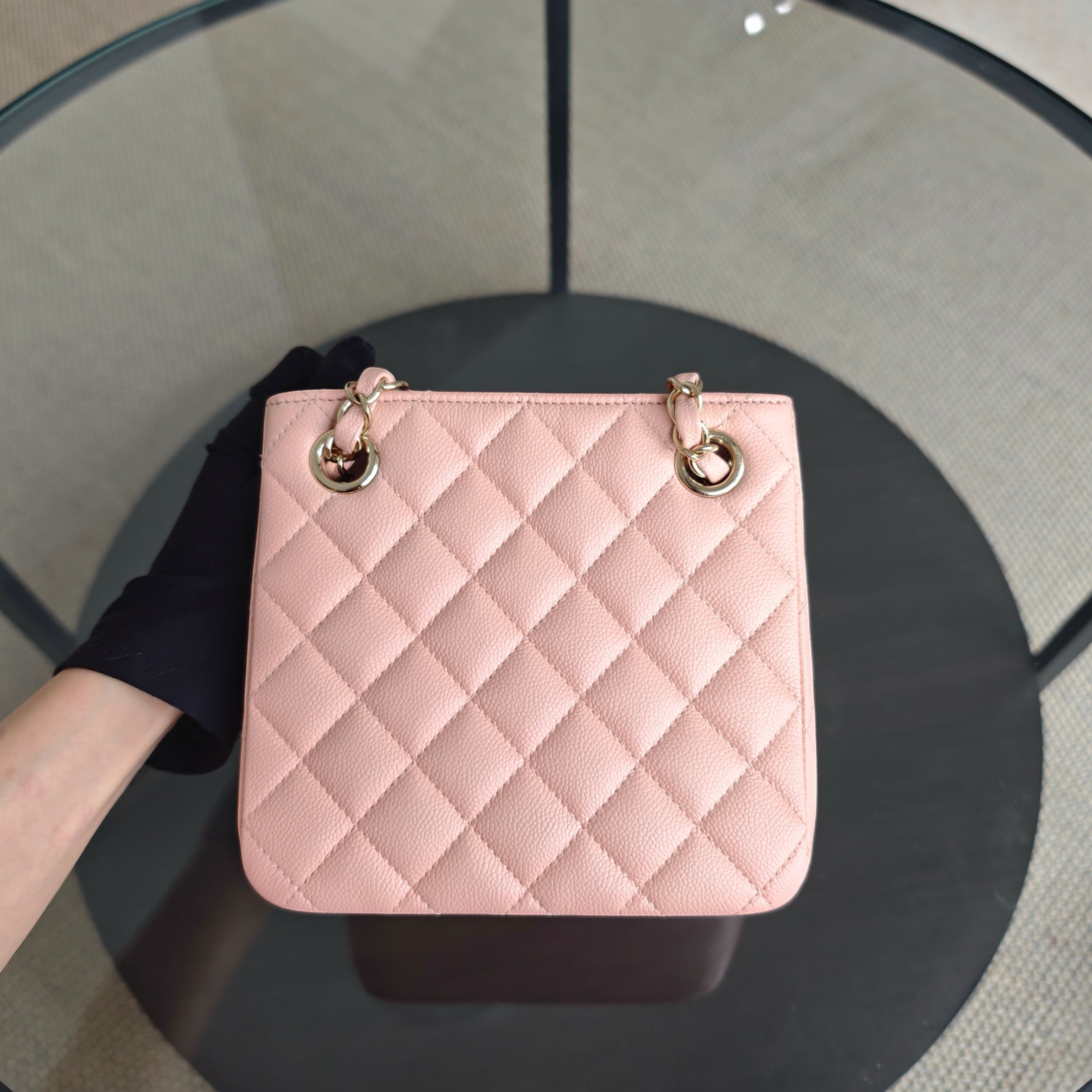 Chanel Bucket Bag - 16CM in the Light Pink Caviar LGHW Microchip