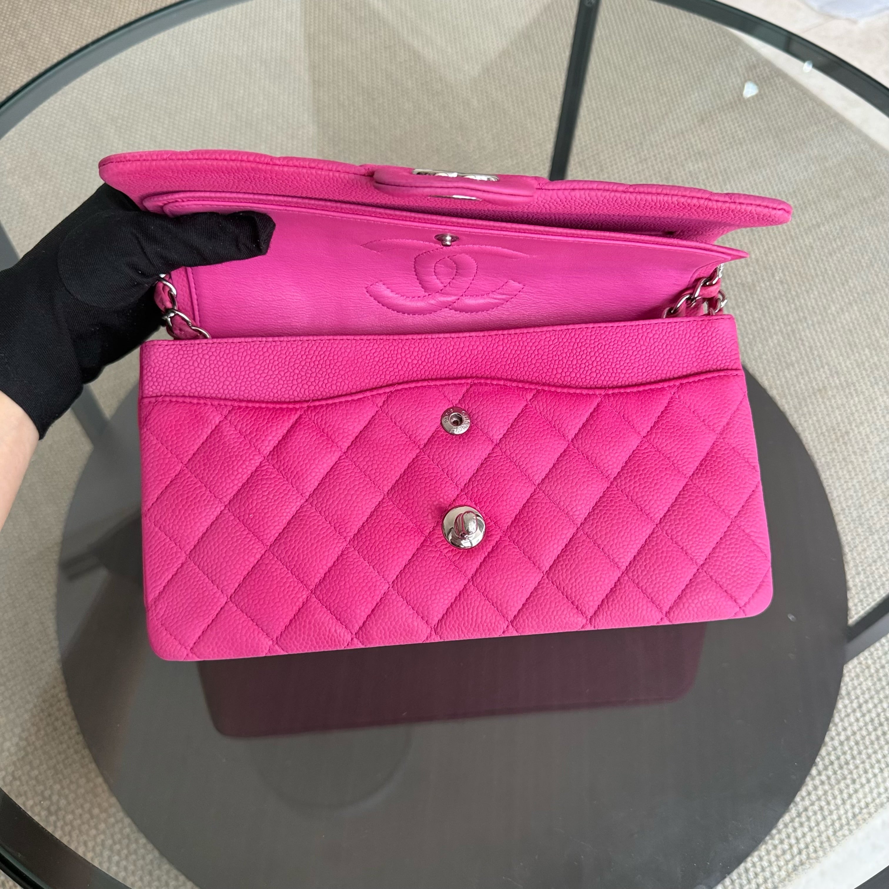 Chanel Classic Flap Medium - 25CM Quilted Caviar Pink Silver Hardware Series 18