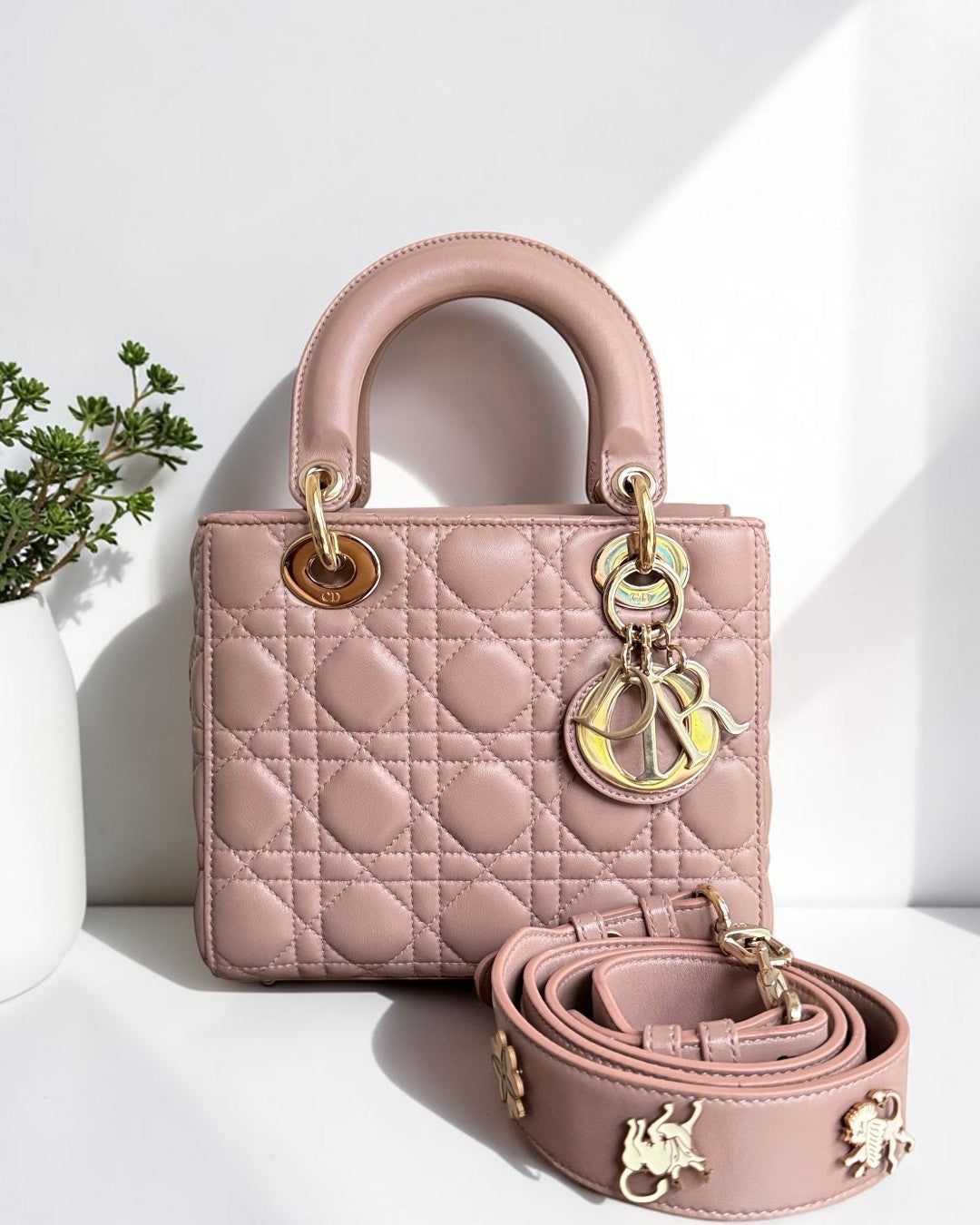 Dior Lady Small Flap - 20CM Cannage Lambskin Blush Pink Gold Hardware