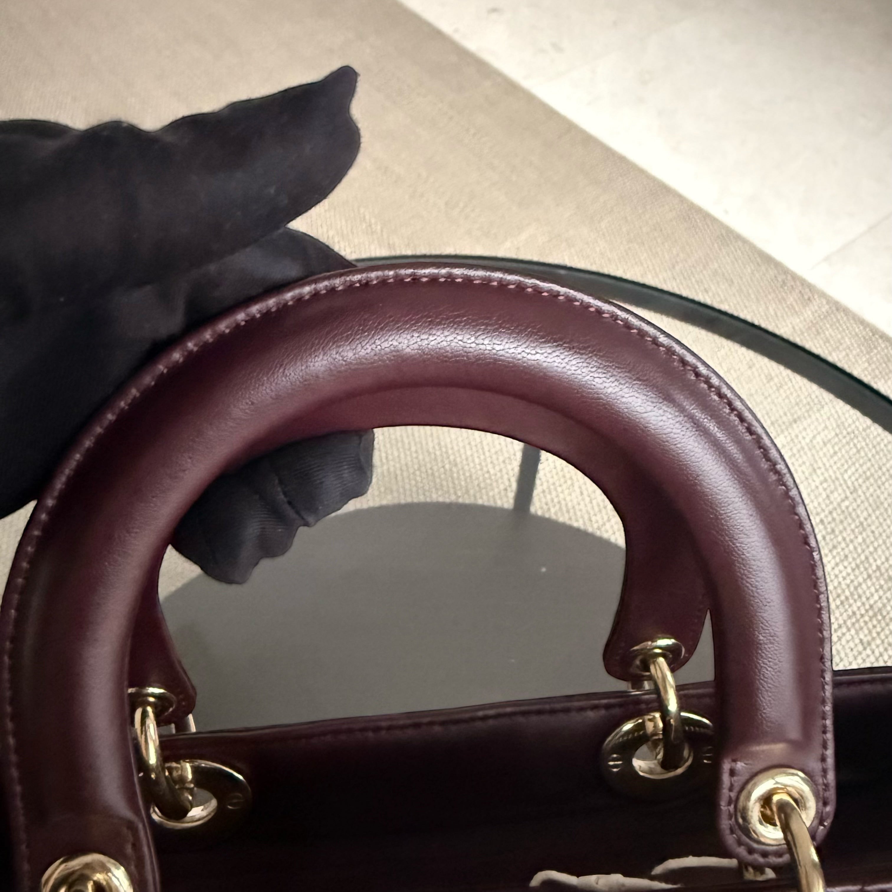 Dior Lady Large - Cannage Lambskin Dark Burgundy Gold Hardware