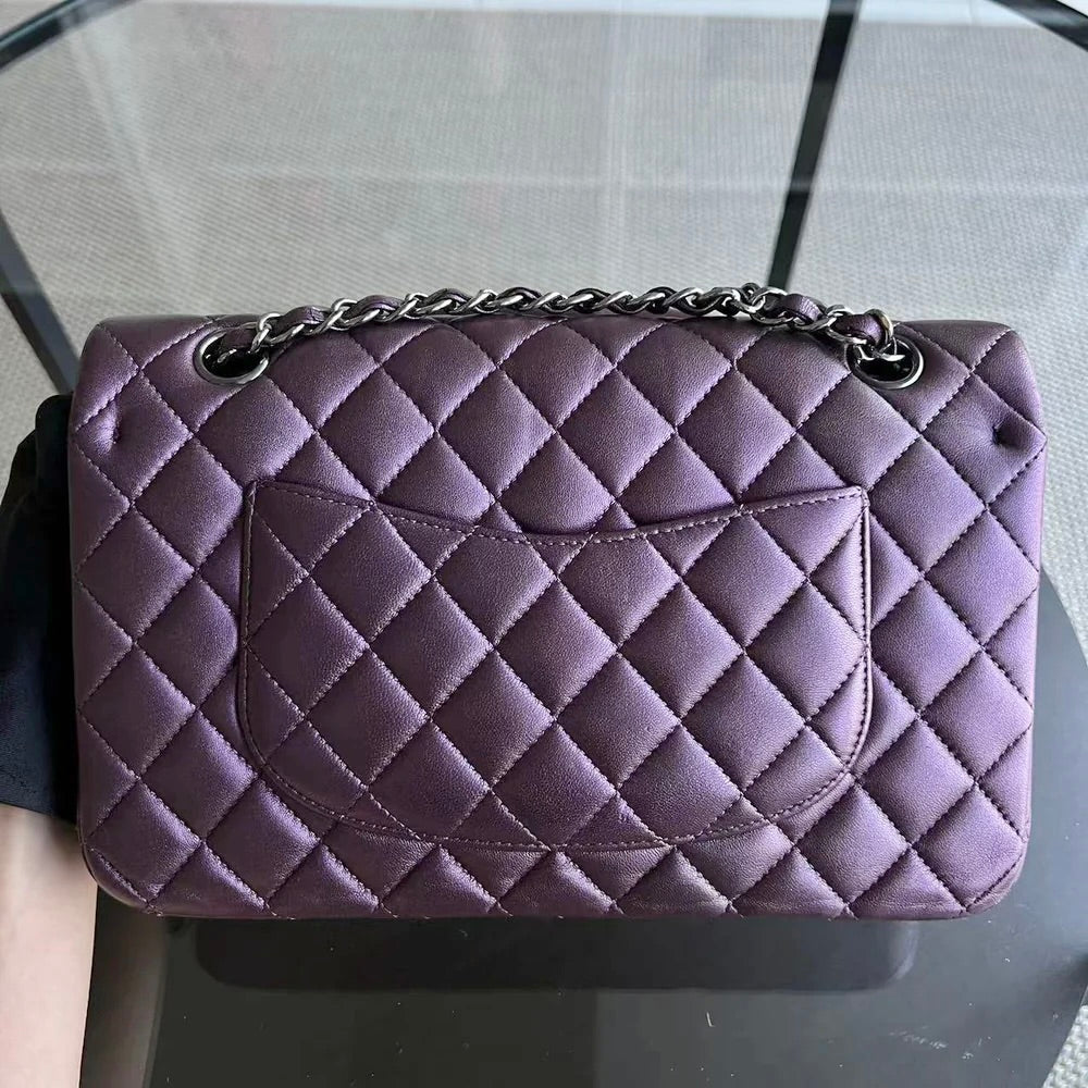 Classic Flap Quilted Lambskin Purple Silver Hardware Series 24