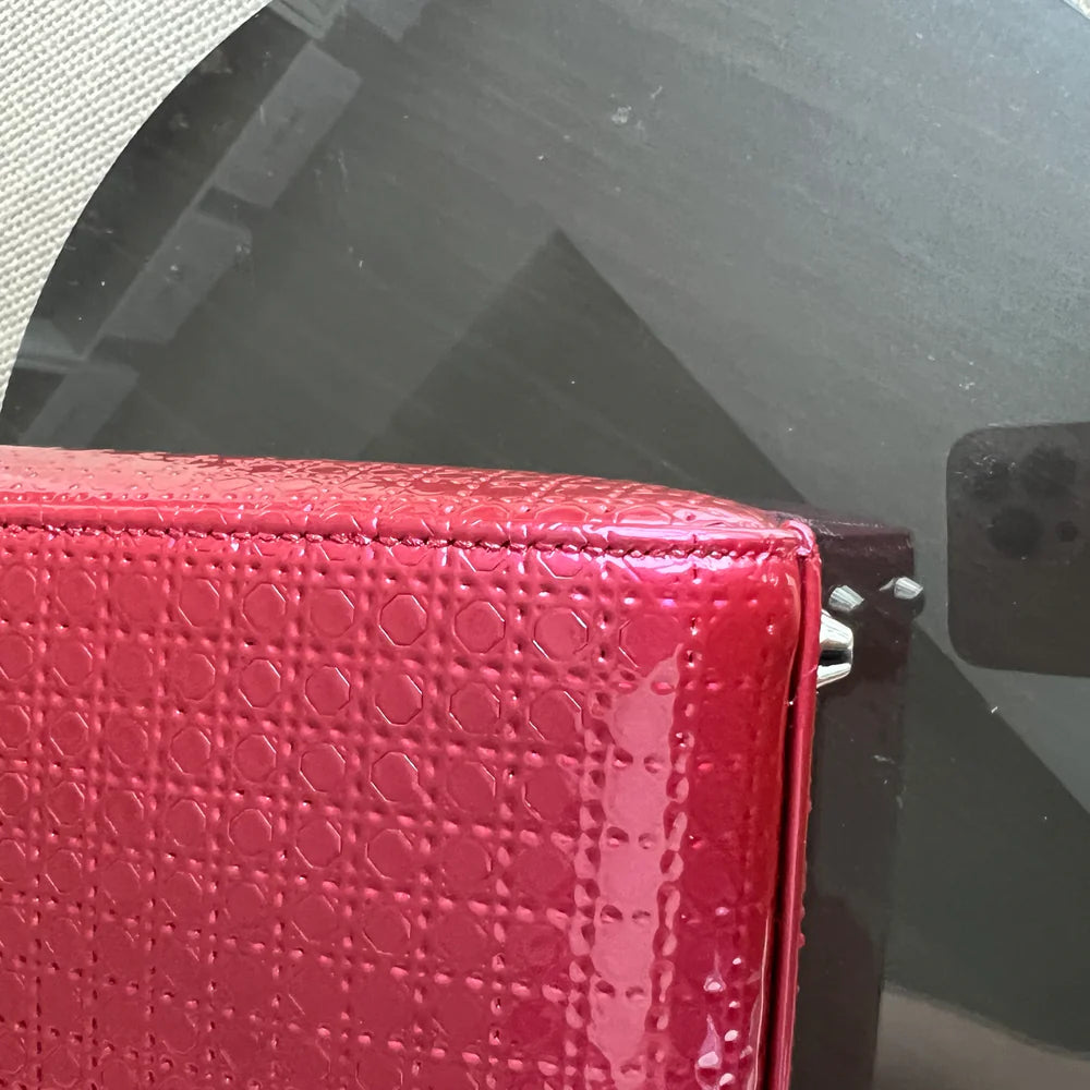 Dior Lady Mini - Calfskin Micro-Cannage Metallic Pink Silver Hardware Adjustable Strap