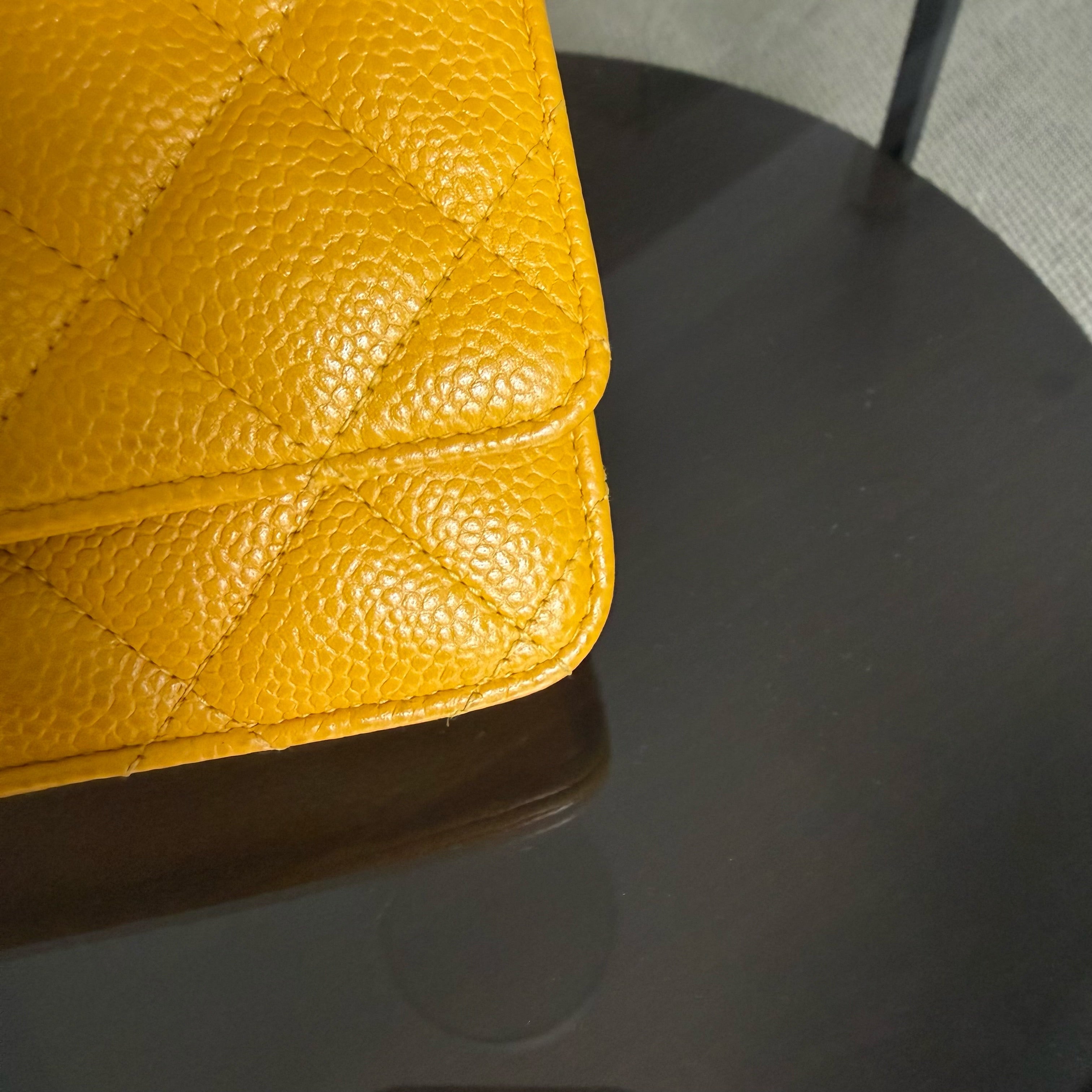 Chanel Wallet On Chain WOC - Quilted Caviar Yellow Series 25