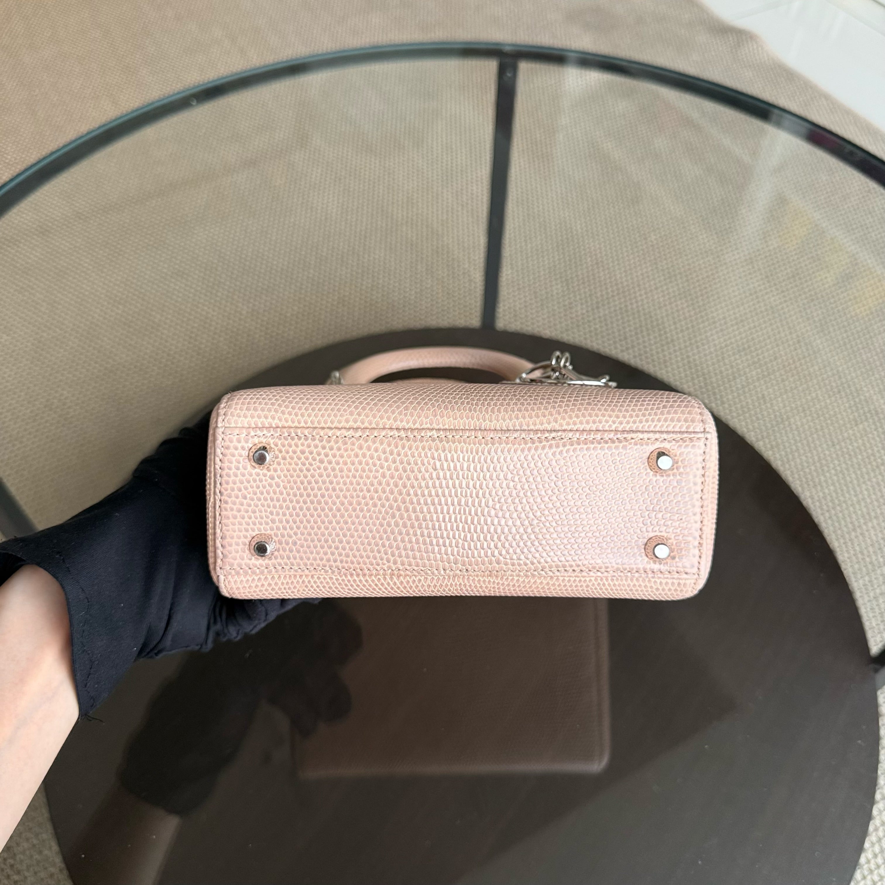 Dior Lady Mini - Exotic Lizard Beige color Silver Hardware