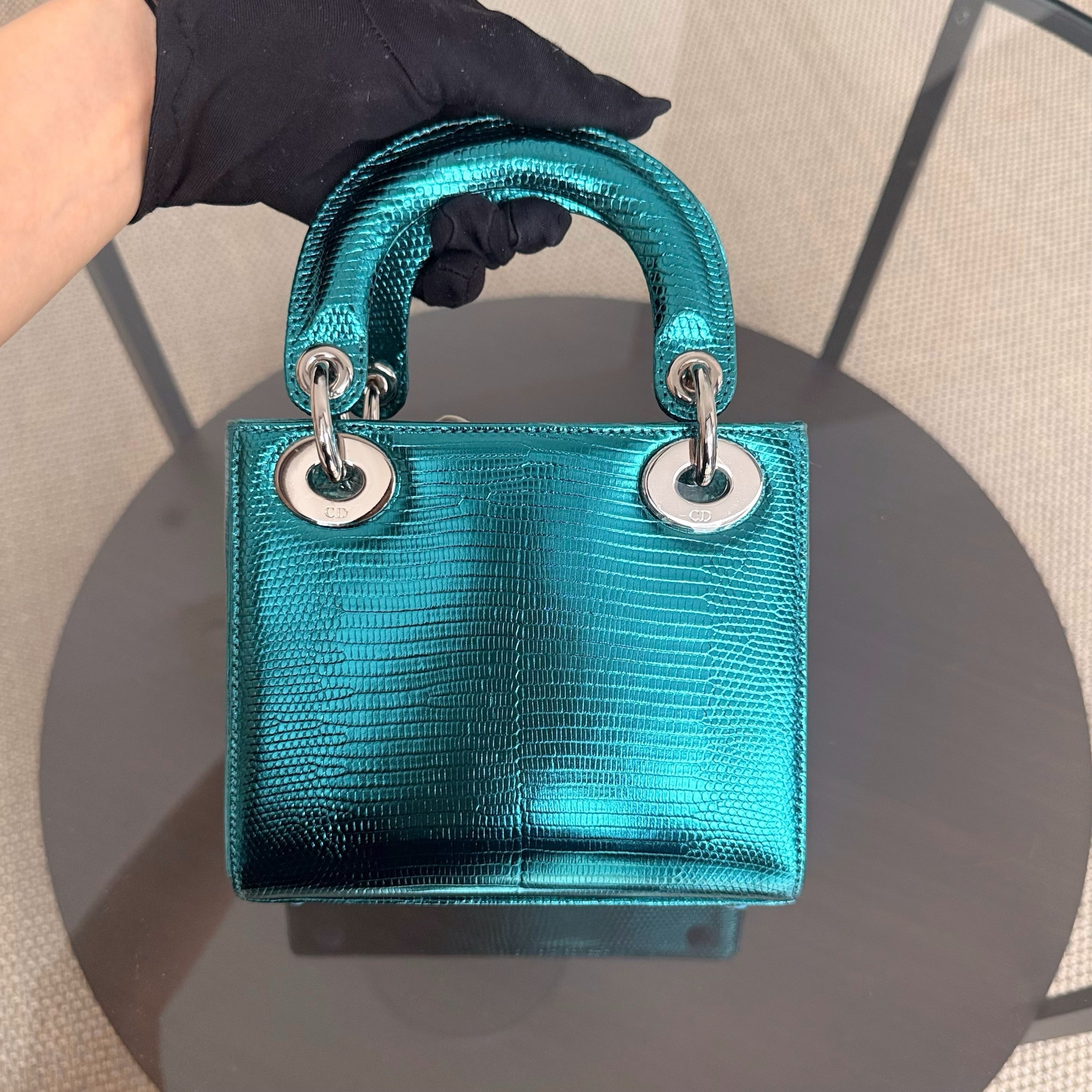 Dior Lady Mini - Exotic Lizard Green Silver Hardware