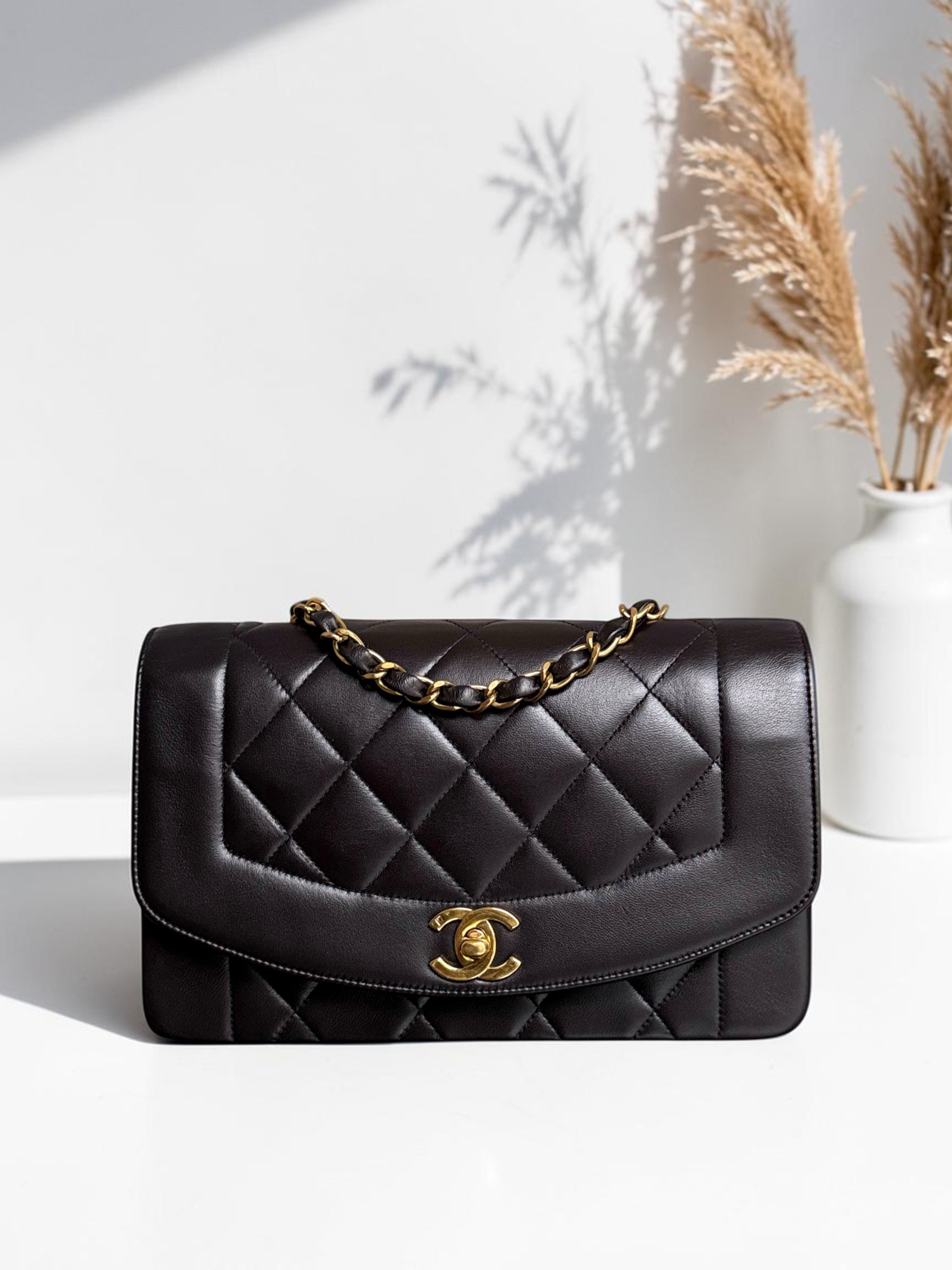Chanel Diana Small - 23CM Quilted Lambskin Black 24K Gold Hardware Series 3