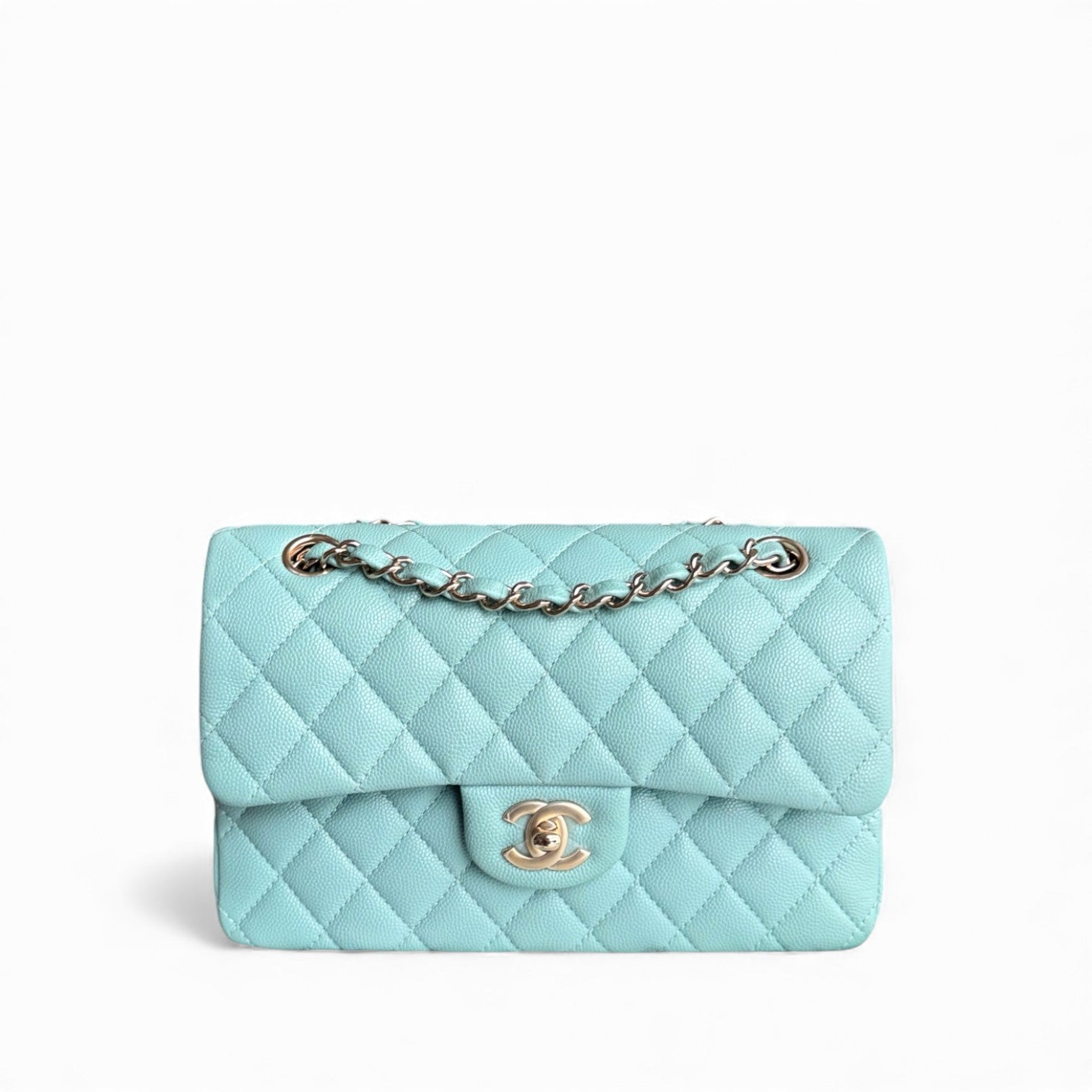 Chanel Classic Flap Small - Caviar 23CM Quilted Mint Green Blue Gold Hardware Series 29