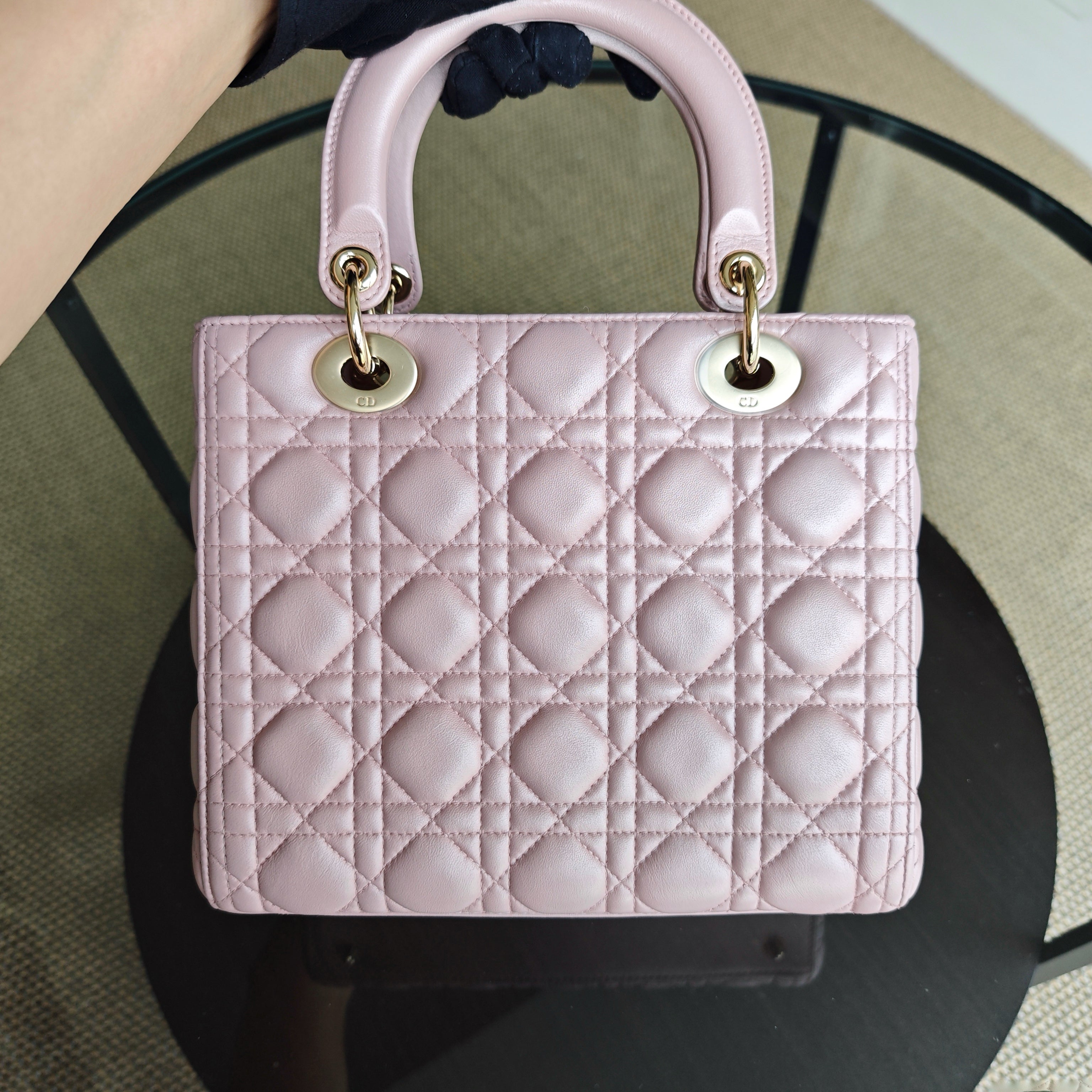 Lady Medium Cannage Lambskin Pink Gold Hardware
