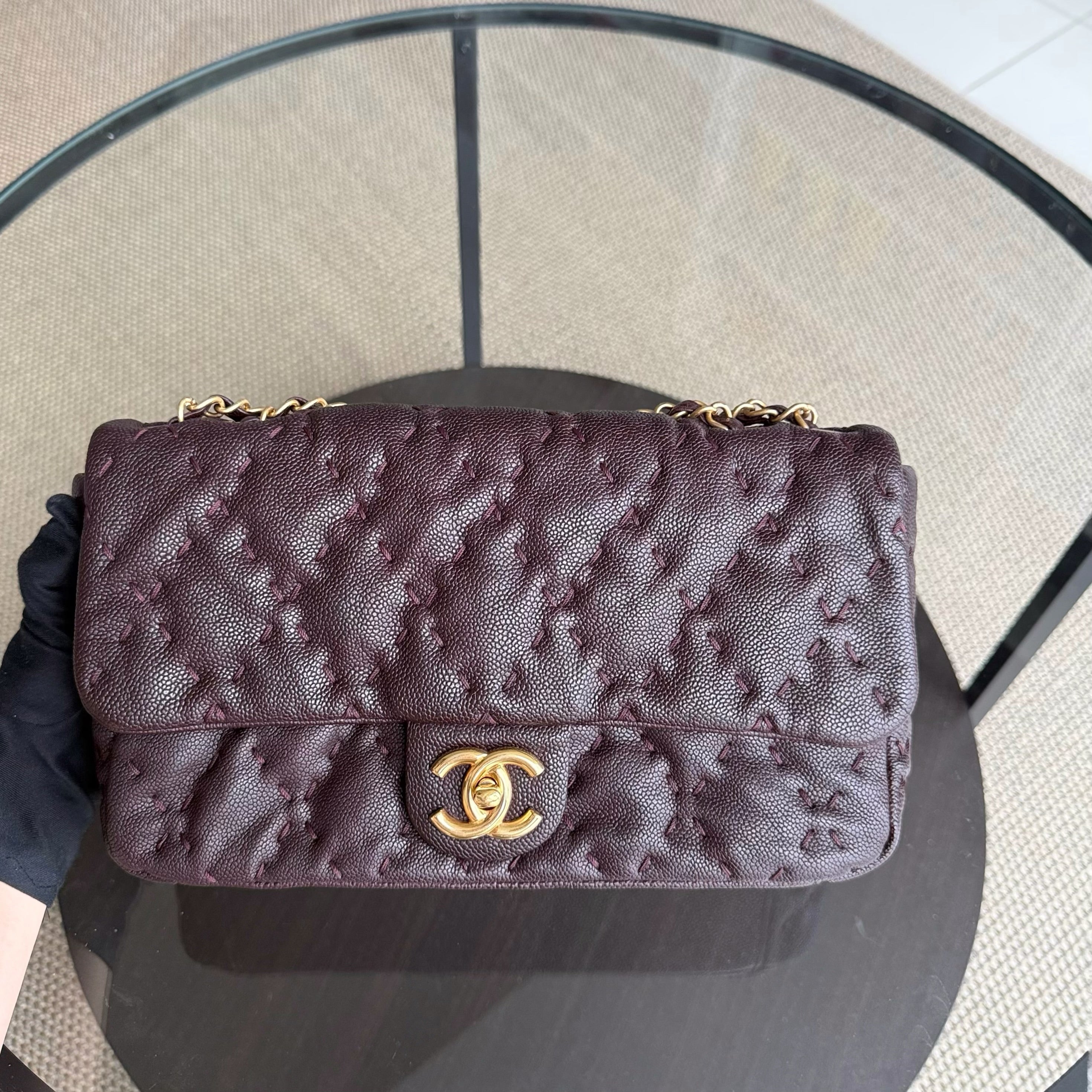 Chanel Seasonal Flap Wild Stitches - Caviar Quilted Grained Calfskin Dark Brown Gold Hardware Series 15