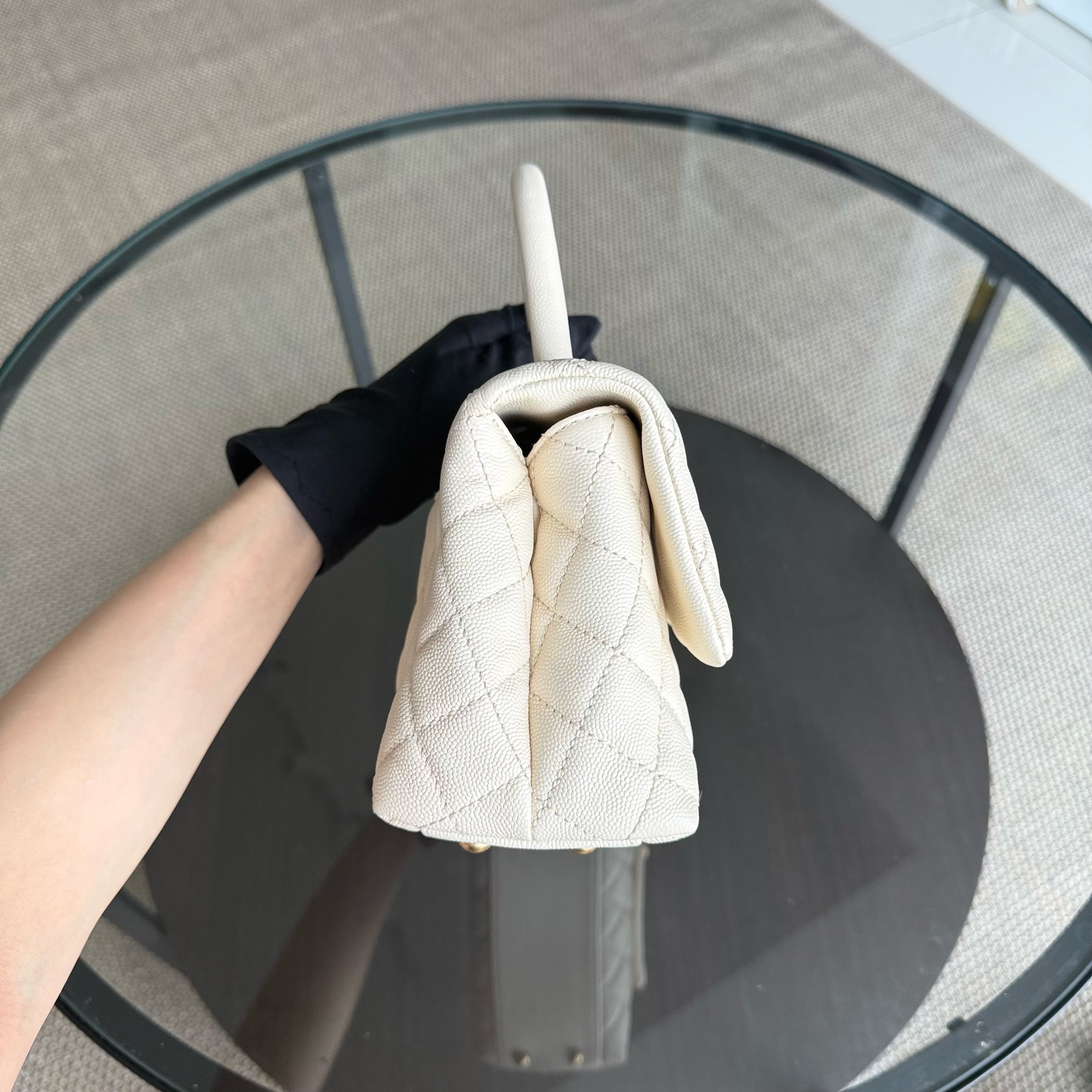 Chanel Coco Handle Small - Caviar Quilted White Gold Hardward 24