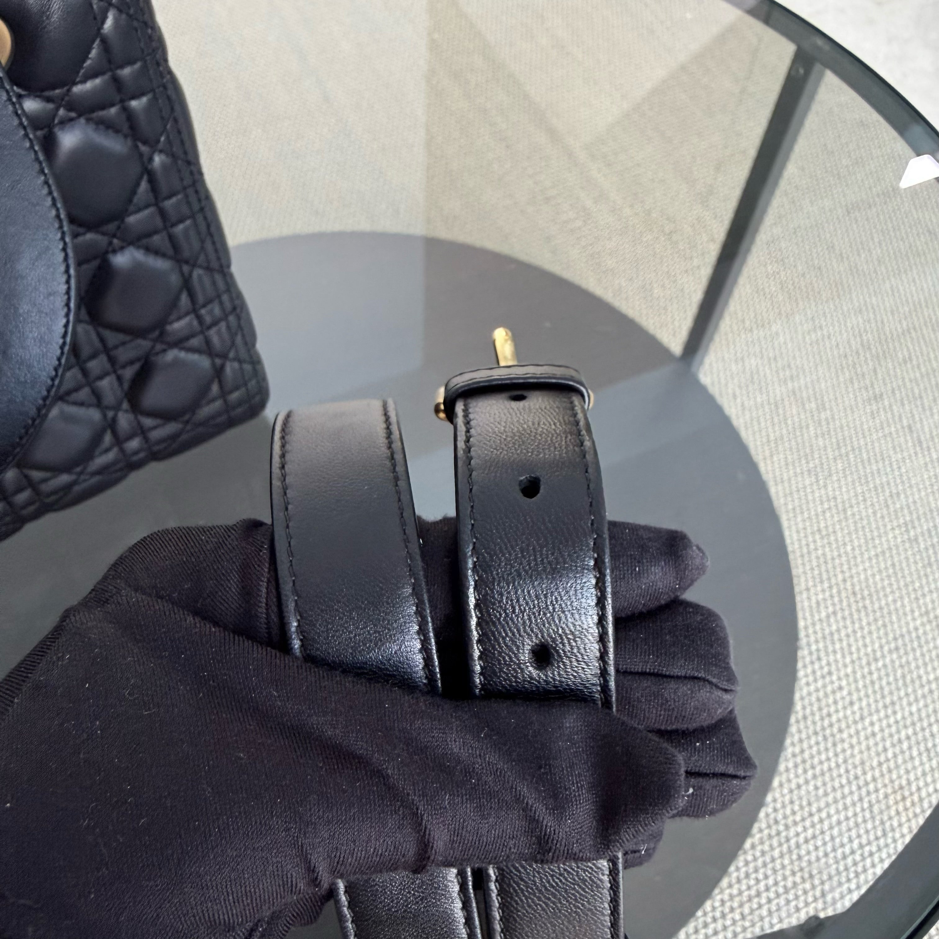 Dior Lady Medium - Cannage Lambskin Black Gold Hardware Adjustable Strap