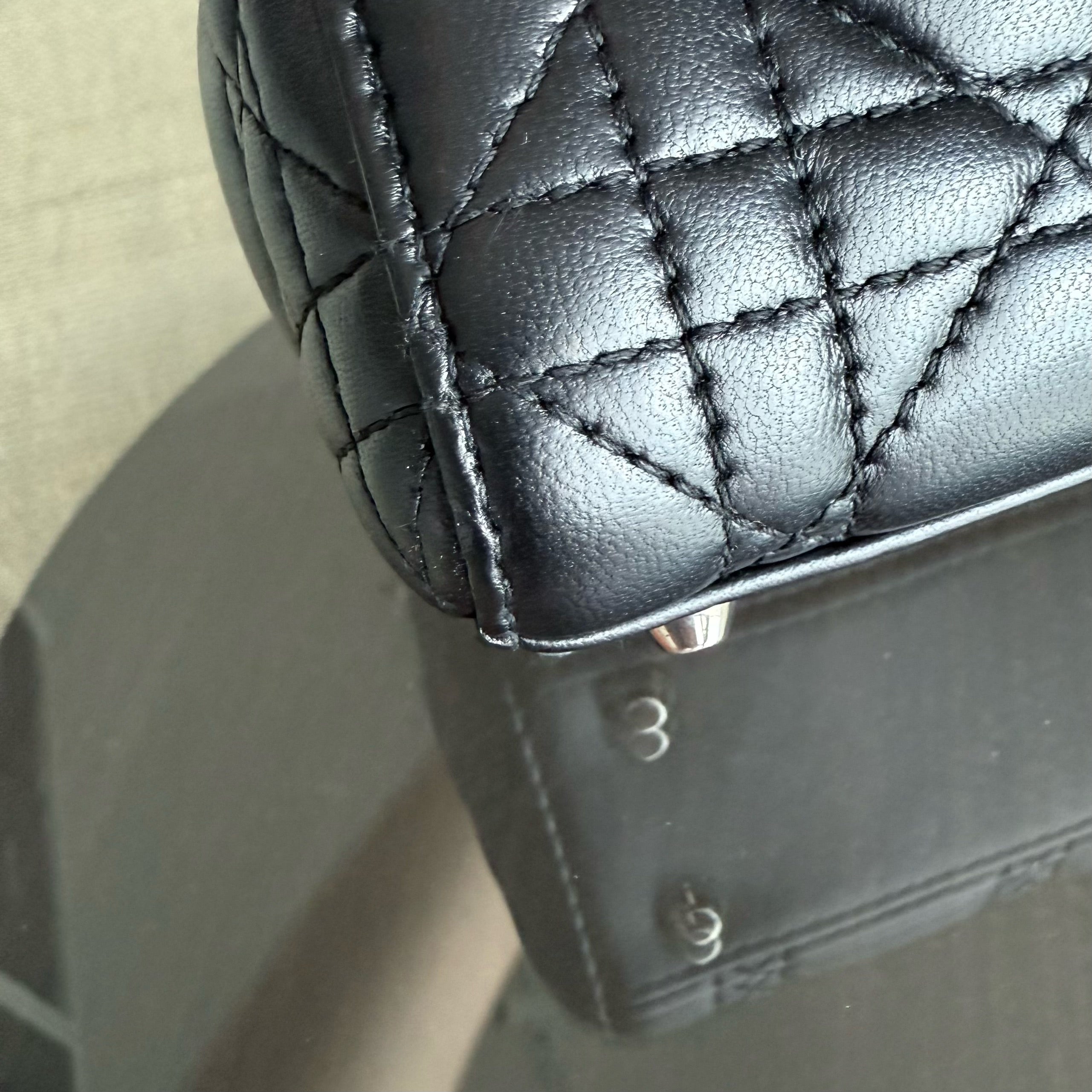 Dior Lady Mini - Cannage Lambskin Black Silver Hardware Chain Strap