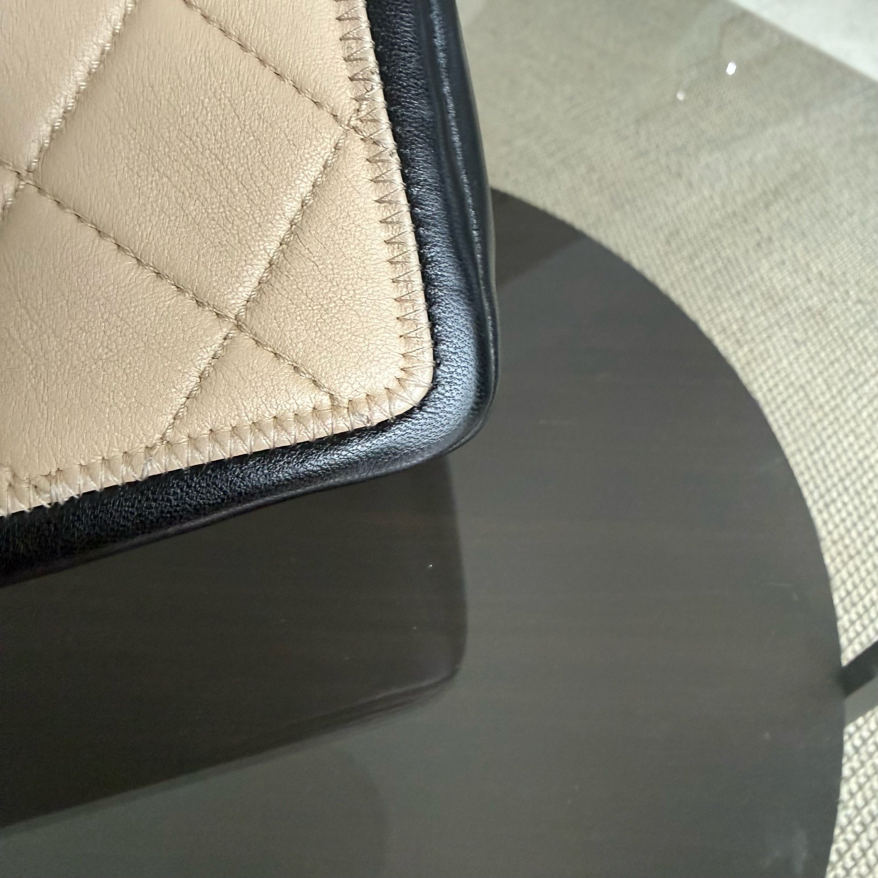 Chanel Seasonal Flap - 25CM Quilted Lambskin Bi-Color Beige Black Gold Hardware