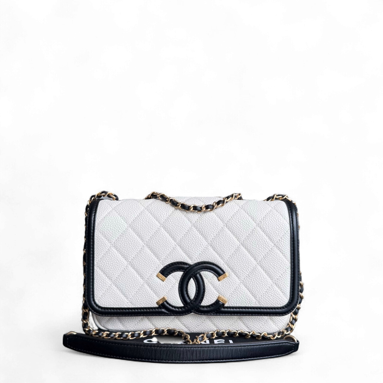 Chanel Filigree CC Small - Caviar Quilted Grained Calfskin White Black Gold Hardware Series 24