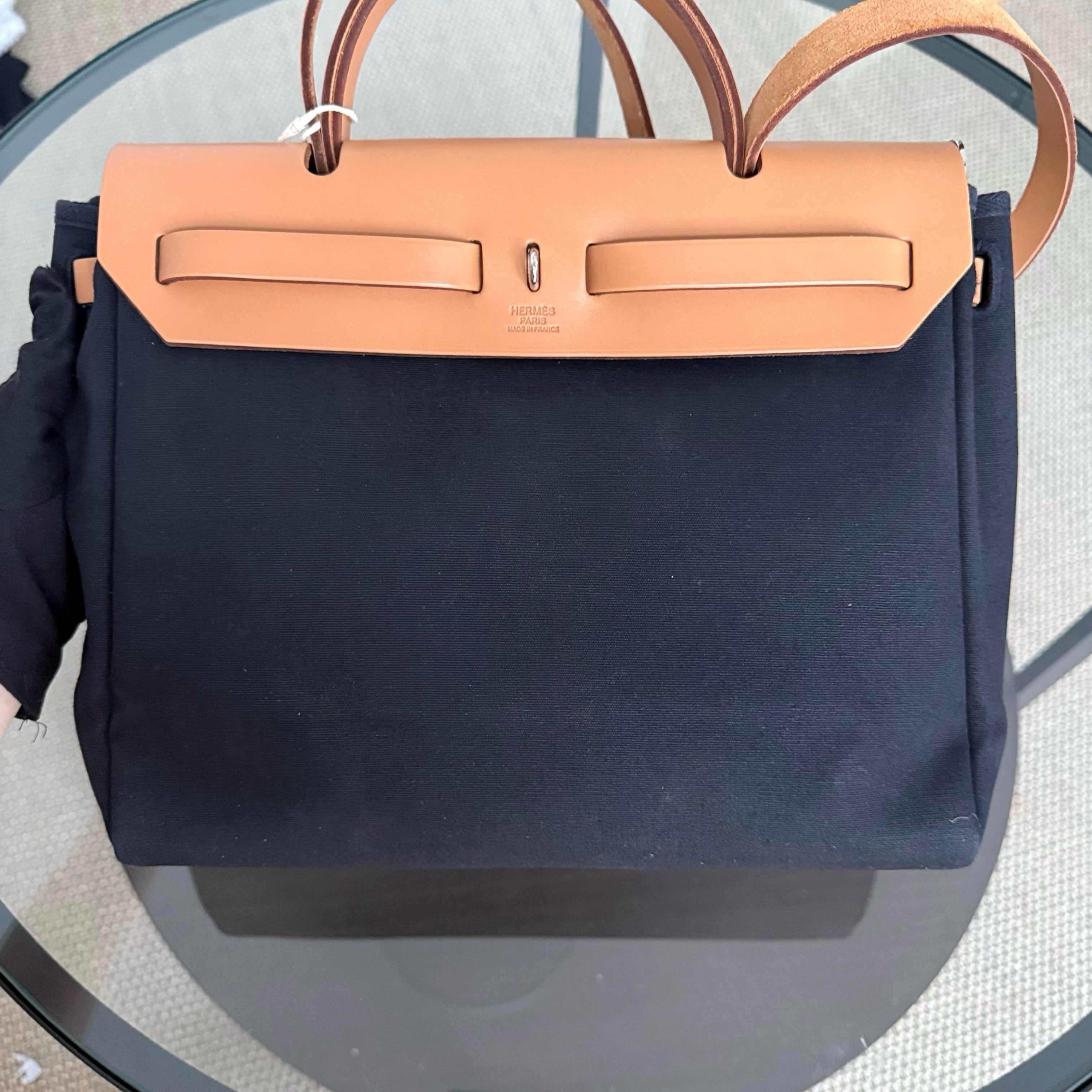 Hermes Herbag Zip 31 Plain Cloth Black PHW Stamp P