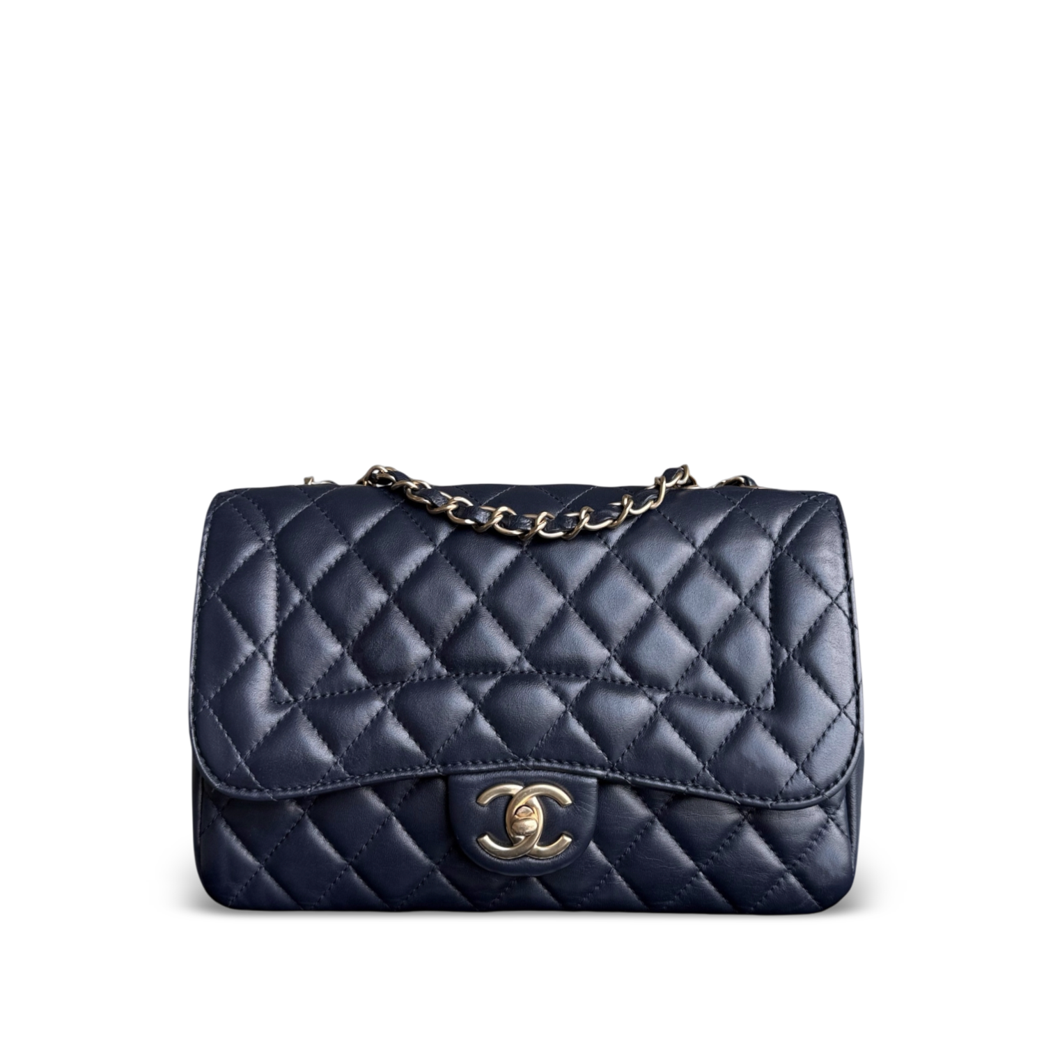 Chanel Chic Flap Seasonal Flap Medium - 25CM Quilted Lambskin Dark Blue Gold Hardware Series 21