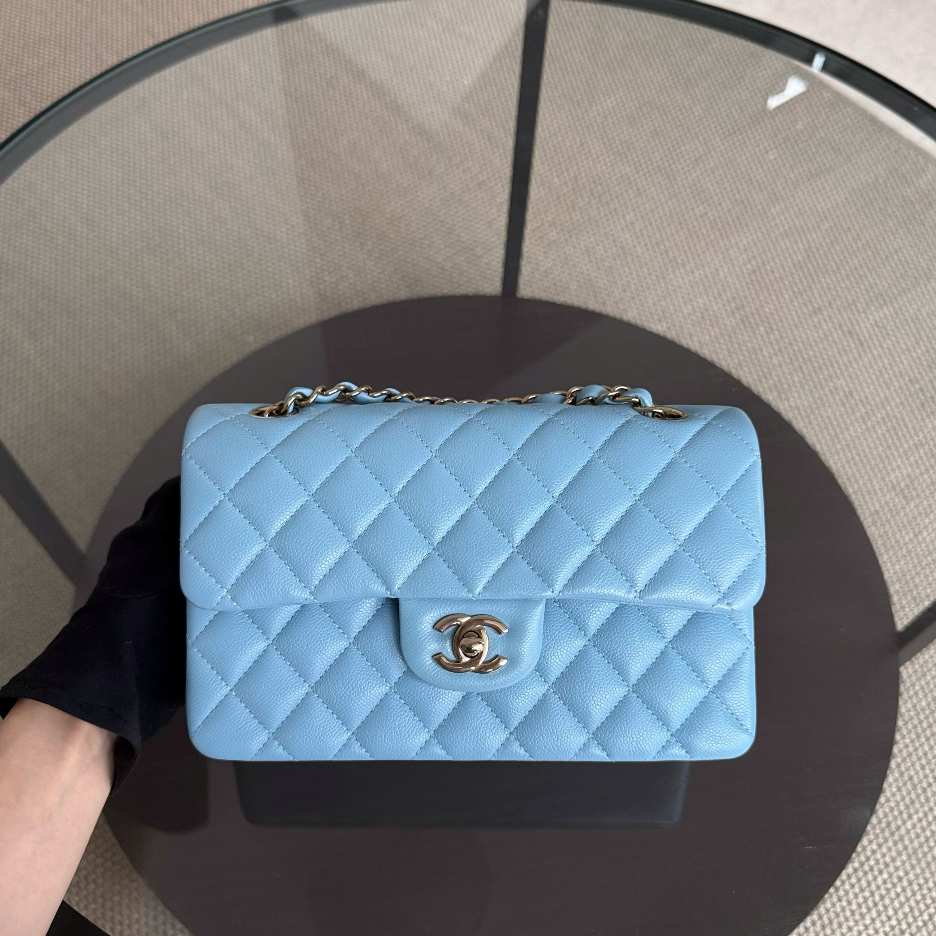 Chanel Classic Flap Small - Caviar 23CM Quilted Baby Blue Light Gold Hardware Microchip