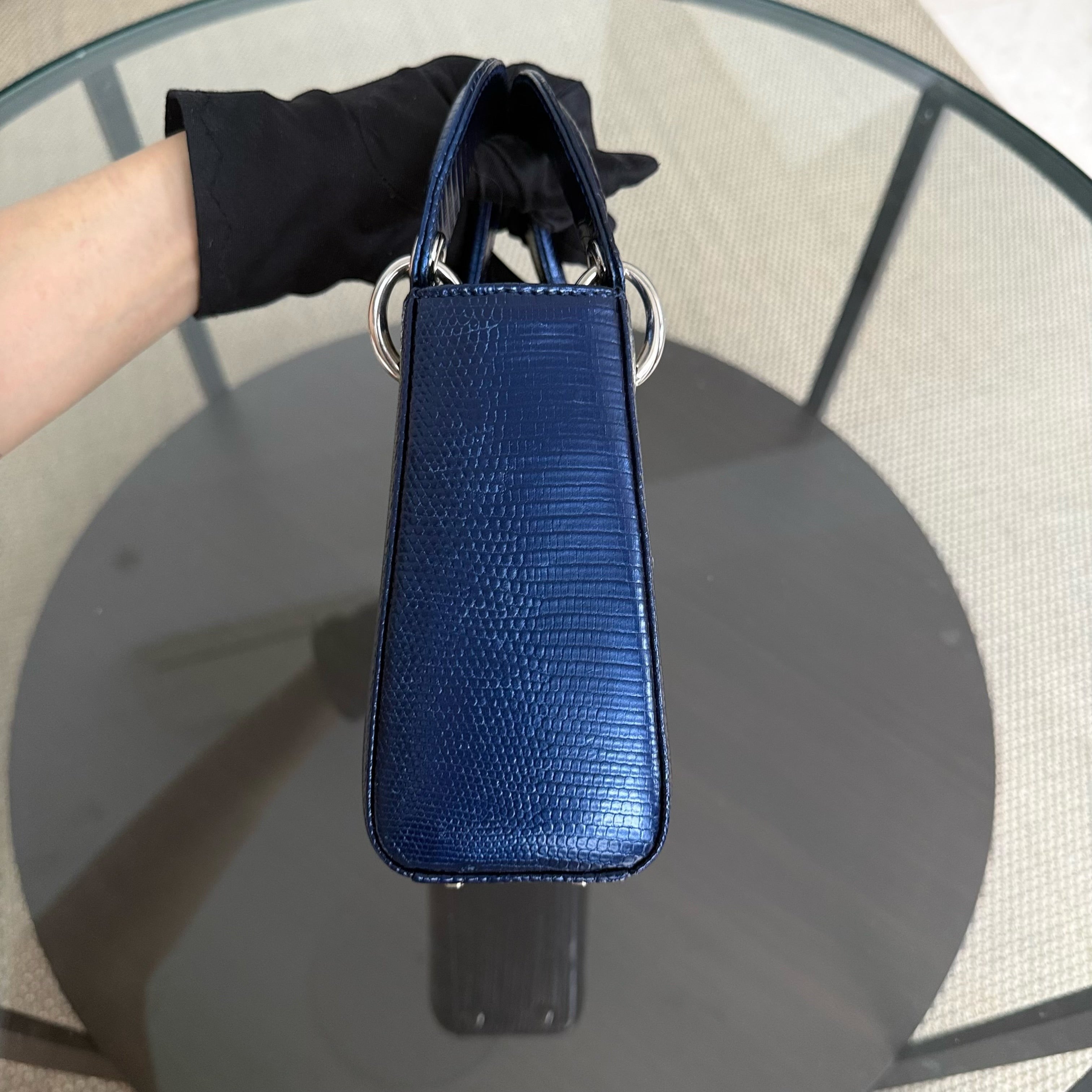 Dior Lady Mini - Exotic Lizard Dark Blue Silver Hardware