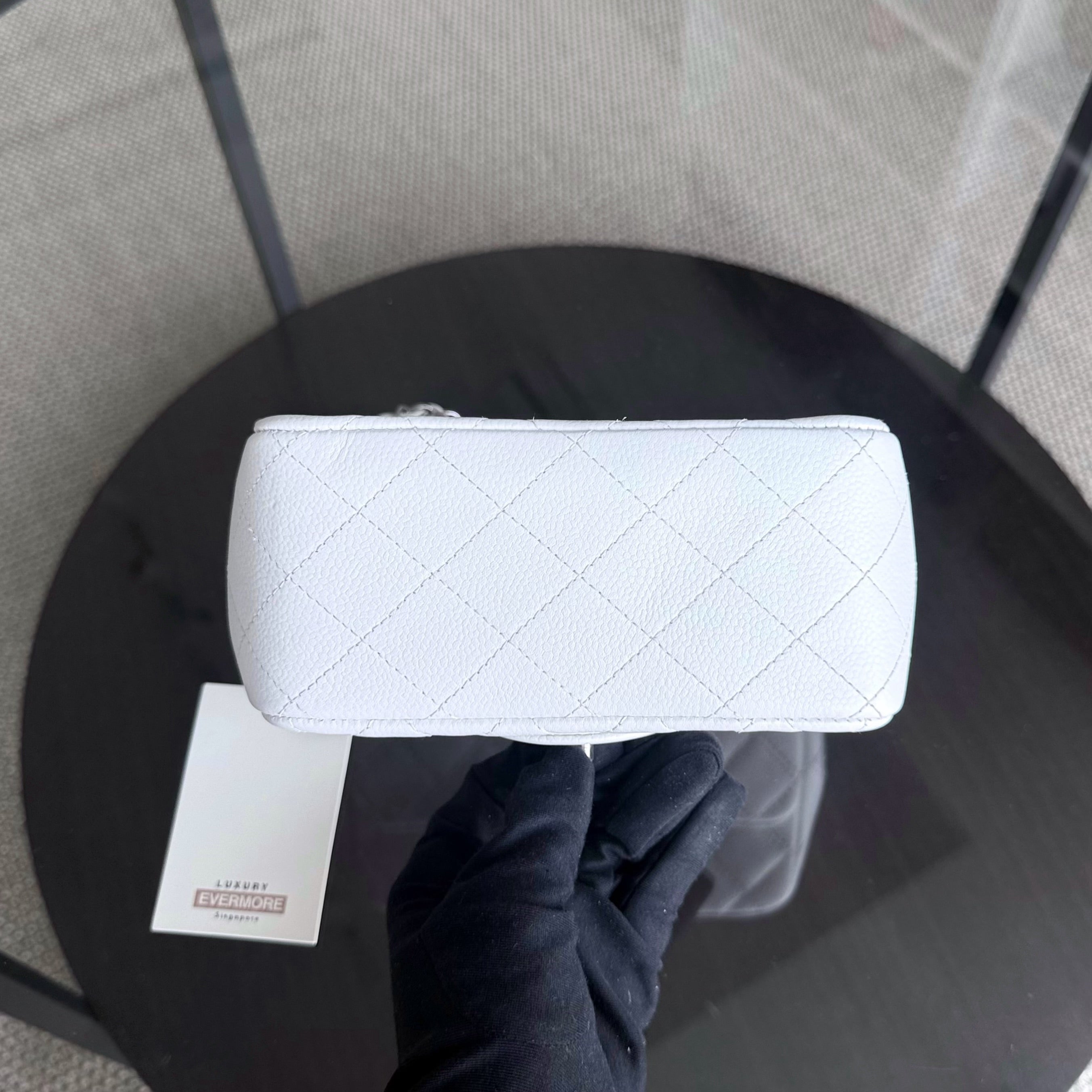 Chanel Classic Flap Mini Square - Caviar Quilted White Silver Hardware Series 18