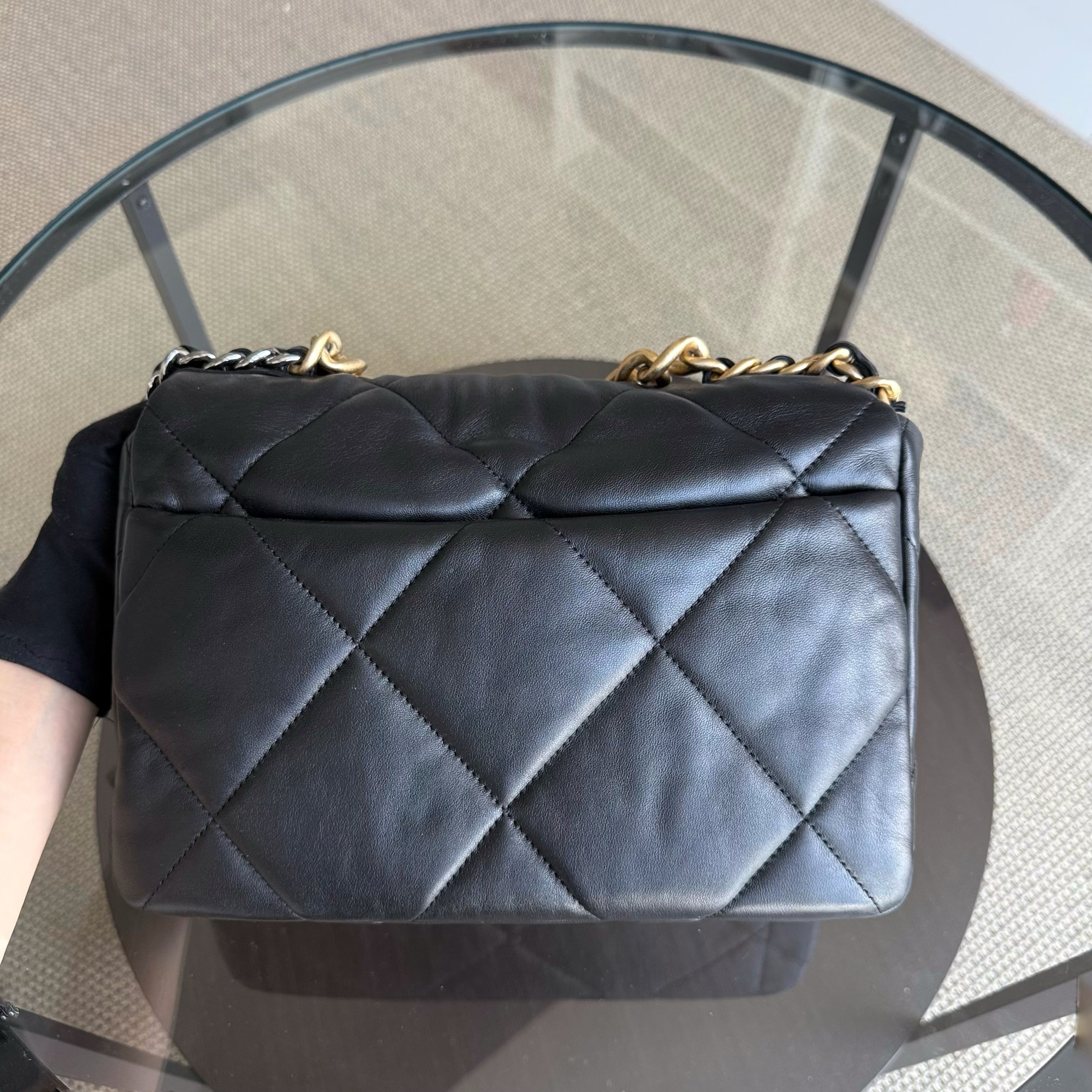 Chanel 19 Bag C19 Medium - Quilted Goatskin Black Two-Tone Gold Hardware Series 30