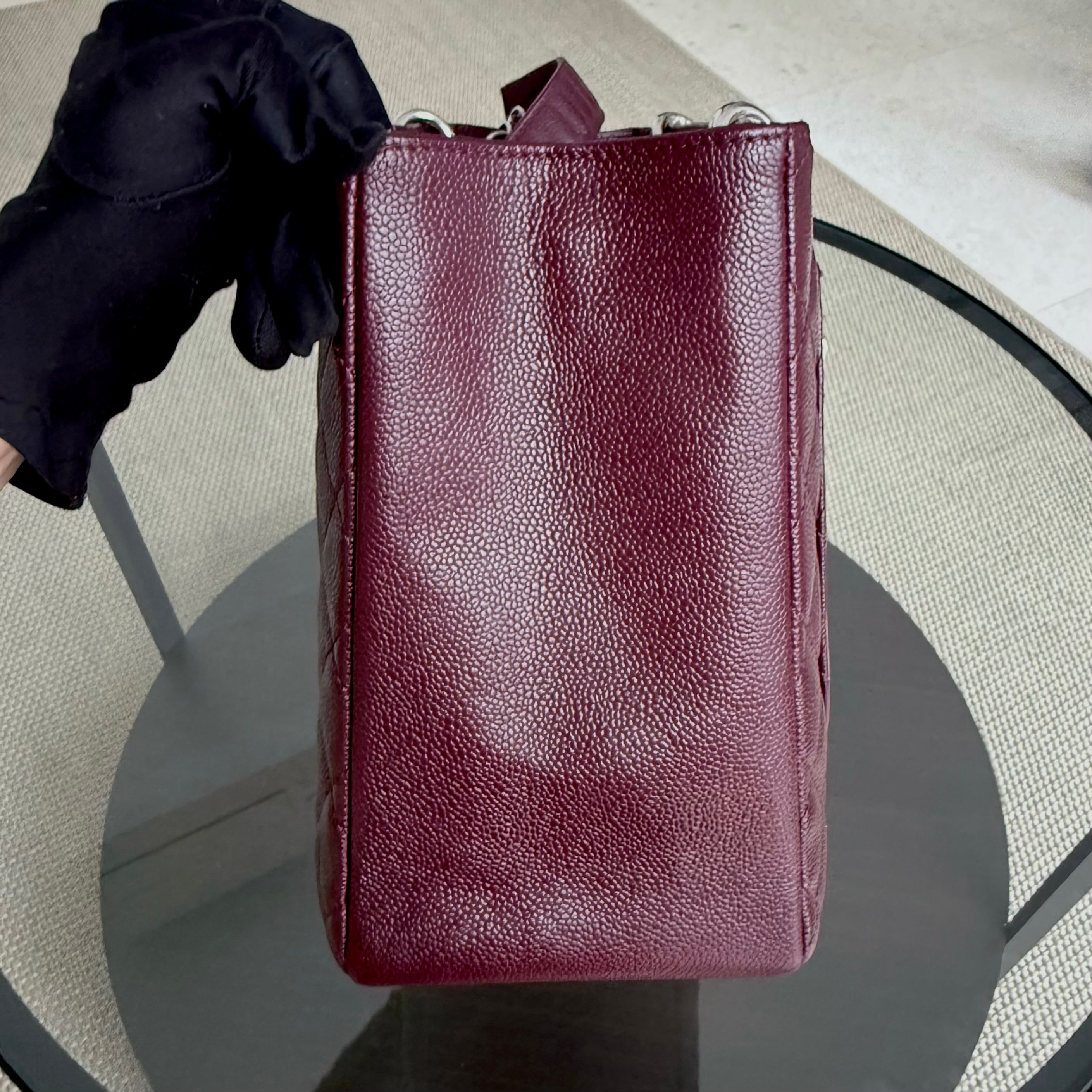 Chanel GST Grand Shopping Tote - Burgundy Caviar Quilted Silver Hardware Series 19