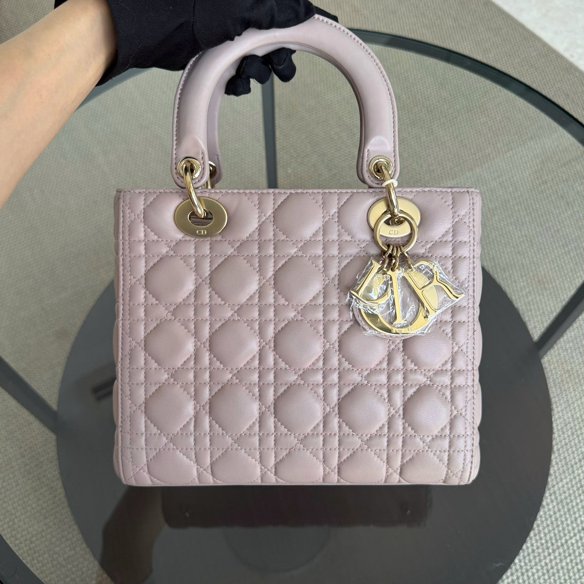 Dior Lady Medium Cannage Lambskin Light Pink Gold Hardware
