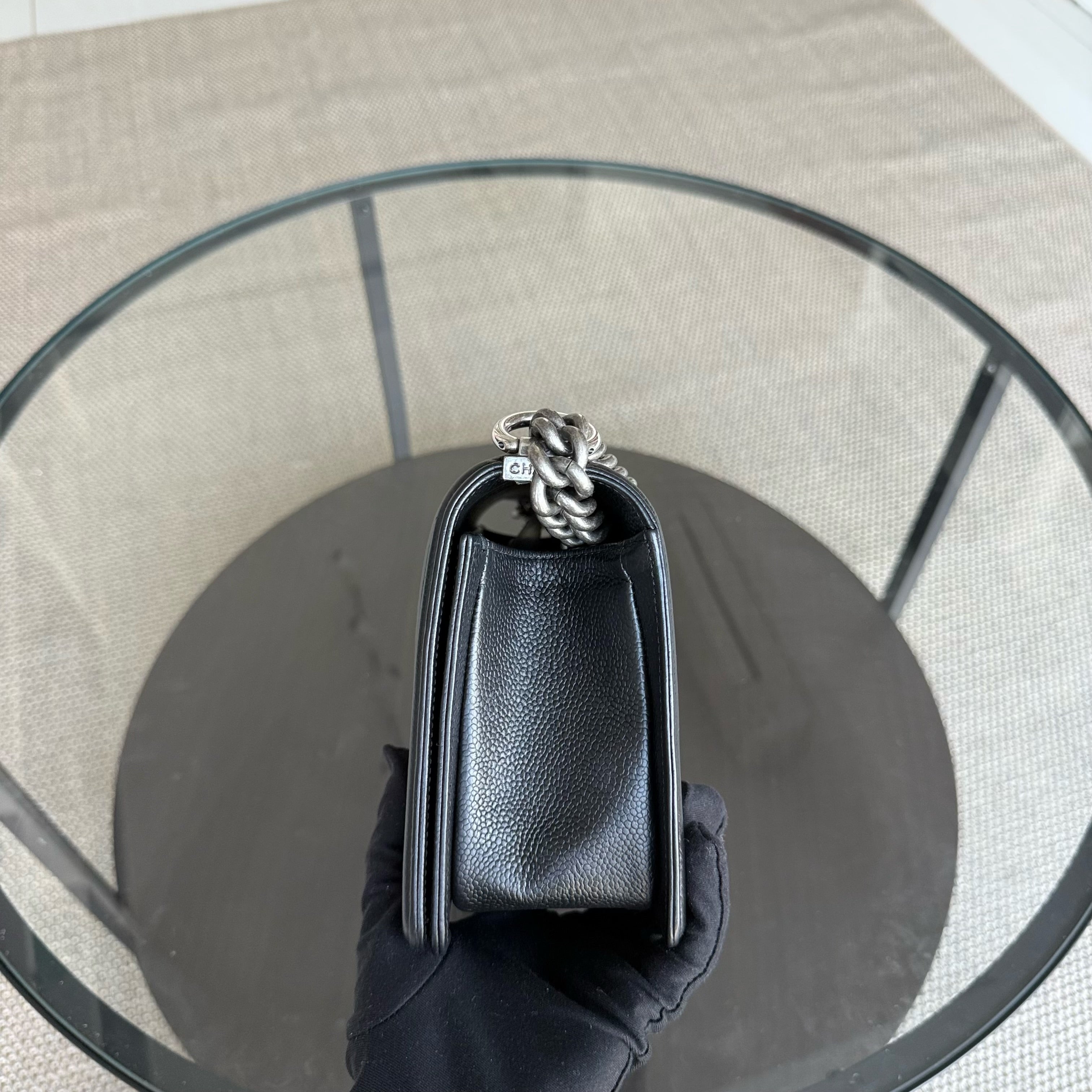 Chanel Boy Medium - 25CM Chevron Caviar Black Ruthenium Silver Hardware Series 29