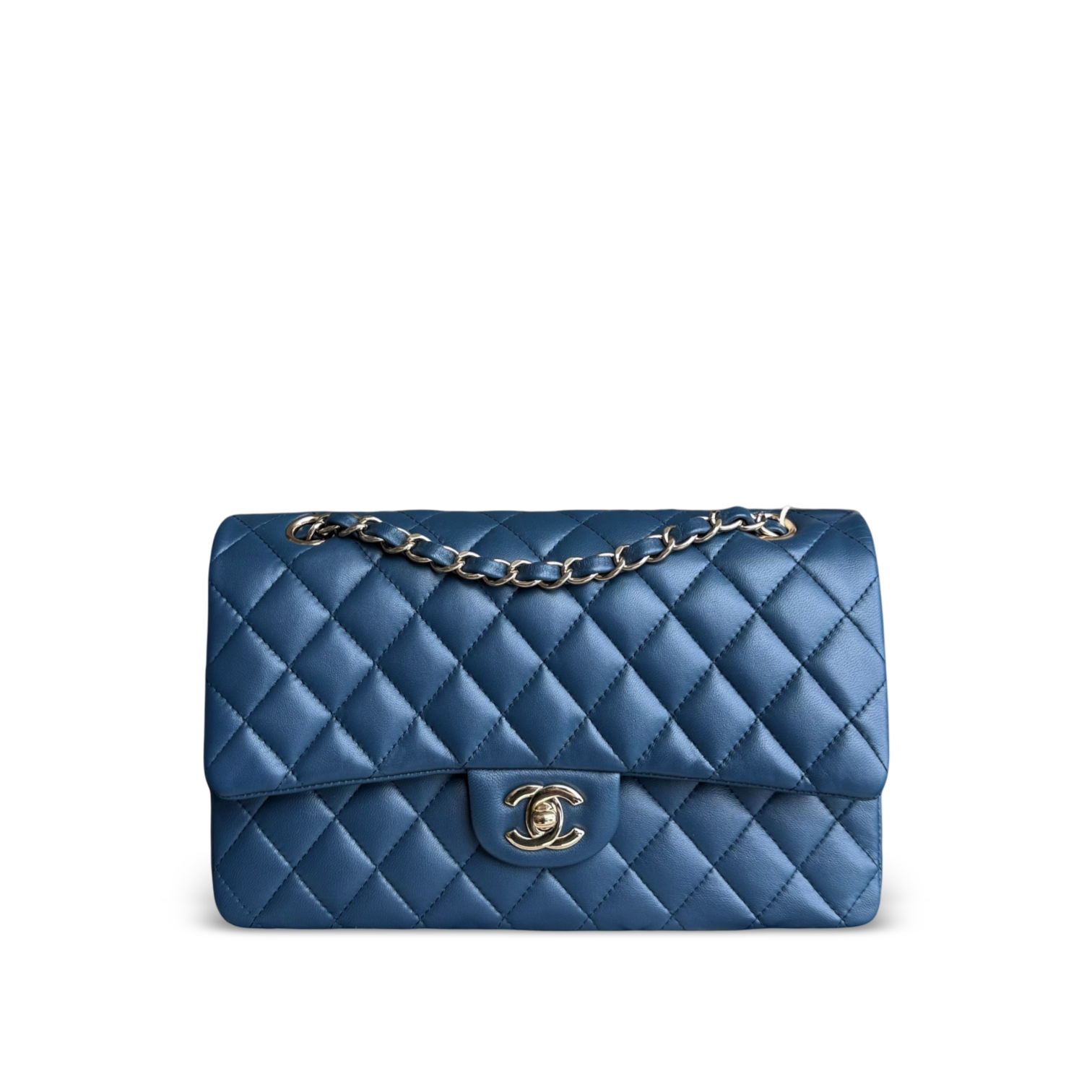 Chanel Classic Flap Medium - 25CM Quilted Lambskin Blue Gold Hardware Series 23