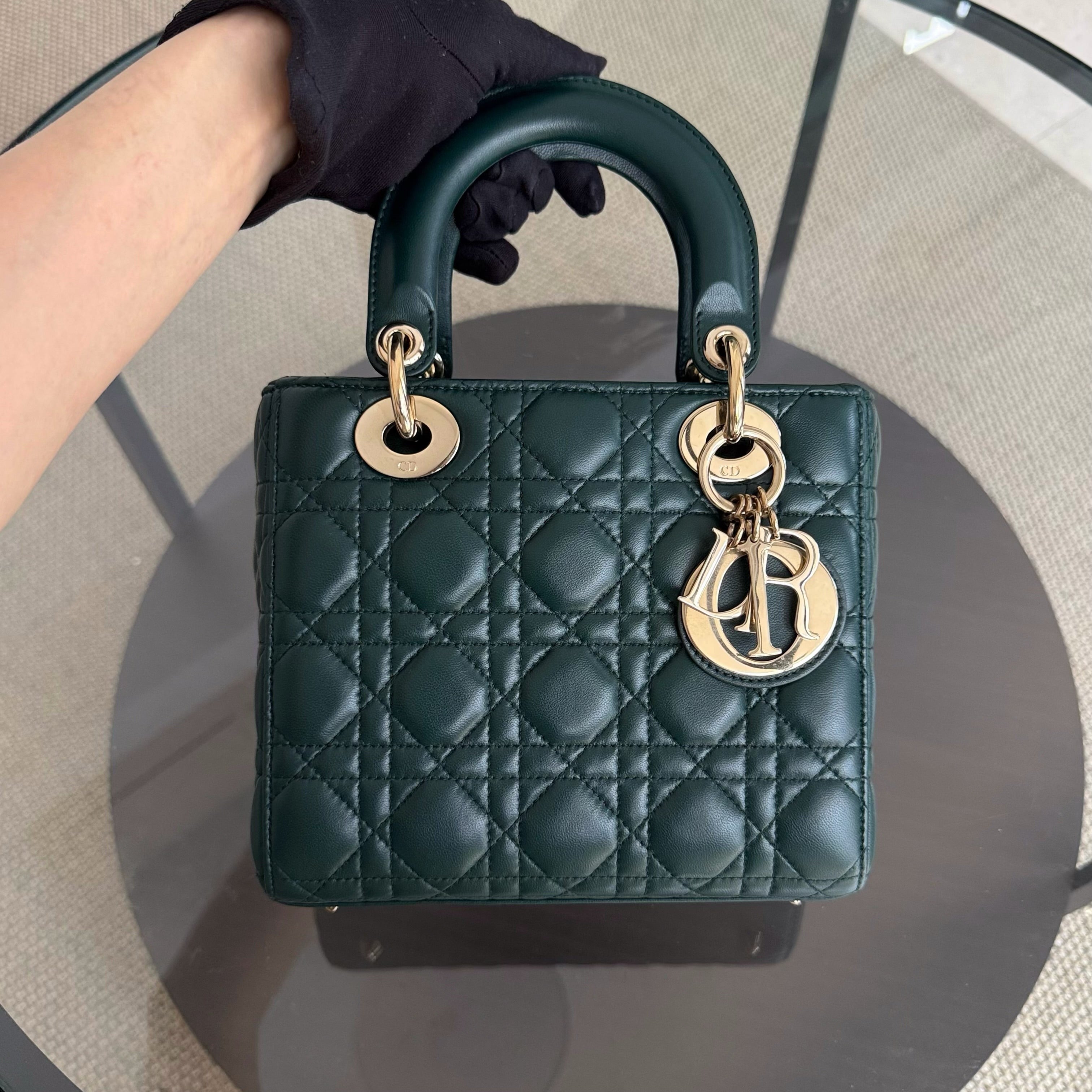 Dior Lady Small Flap - Cannage Lambskin Dark Green Gold Hardware