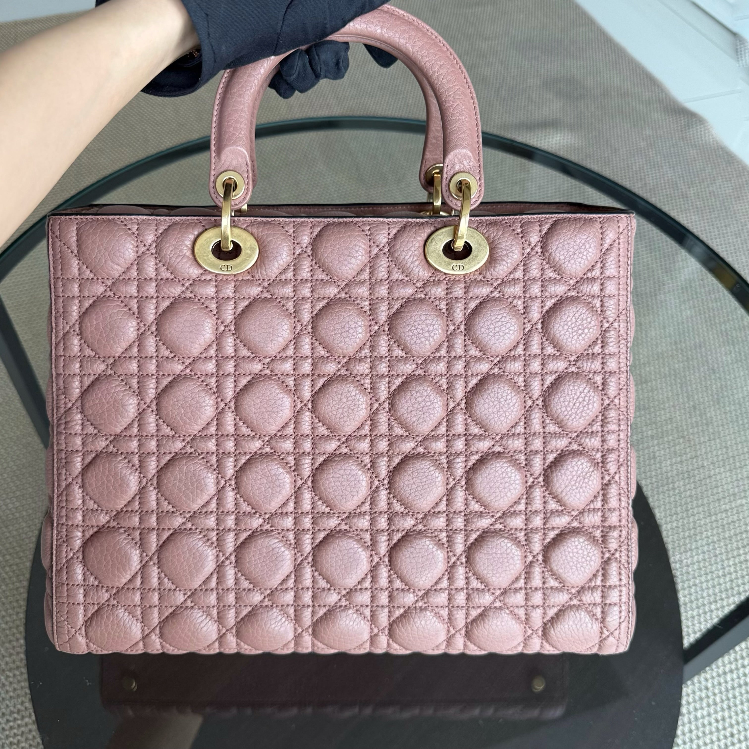 DIor Lady Large - Cannage Grained Calfskin Blush Gold Hardware NO STRAP