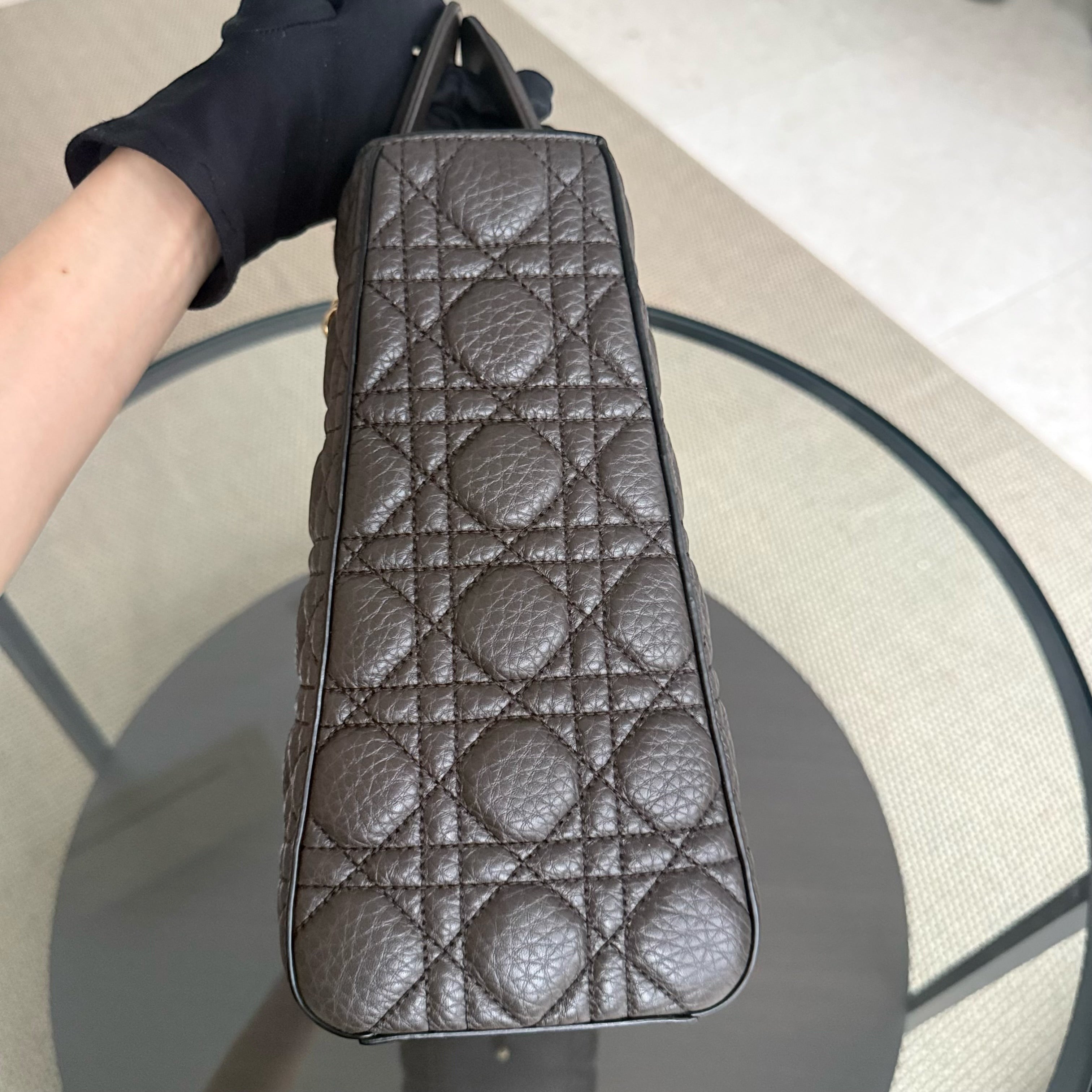 Dior Lady Large Flap - Calfskin Cannage Dark Brown Gold Hardware