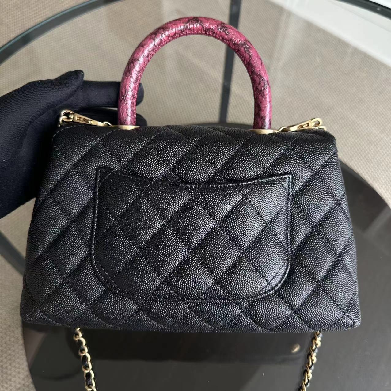 *Like New* Chanel Caviar Coco Handle Small Quilted Calfskin Exotic Handle Black GHW No 26