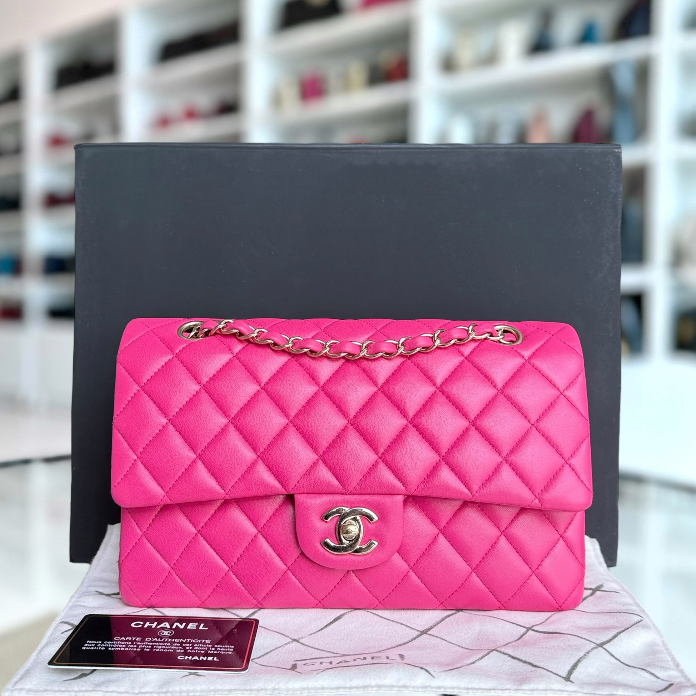 Chanel Classic Flap Medium - 25CM Quilted Lambskin Hot Pink Gold Hardware Series 21