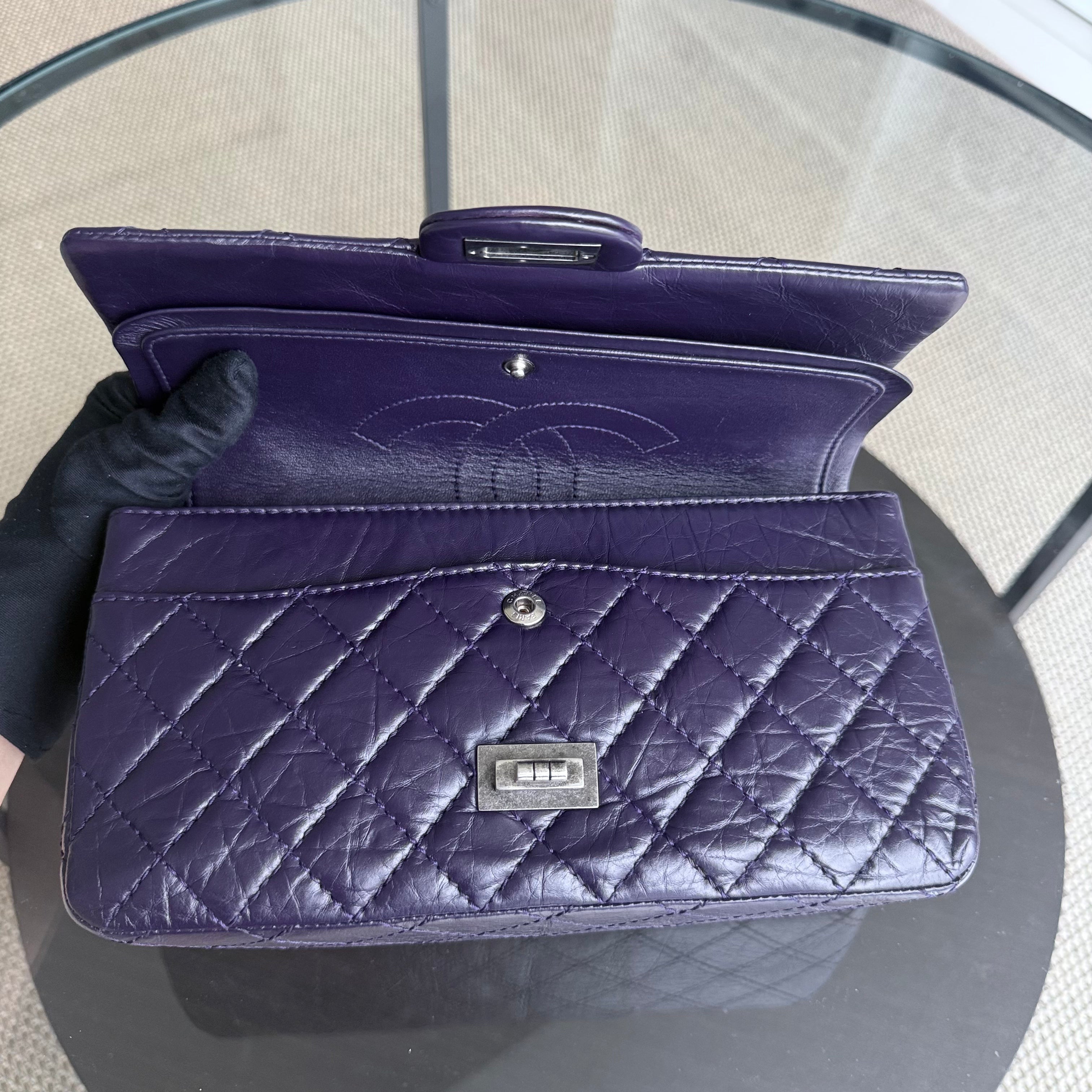 Chanel 2.55 Reissue 224 - Quilted Aged Calfskin Dark Violet Purple Aged Silver Hardware Series 17