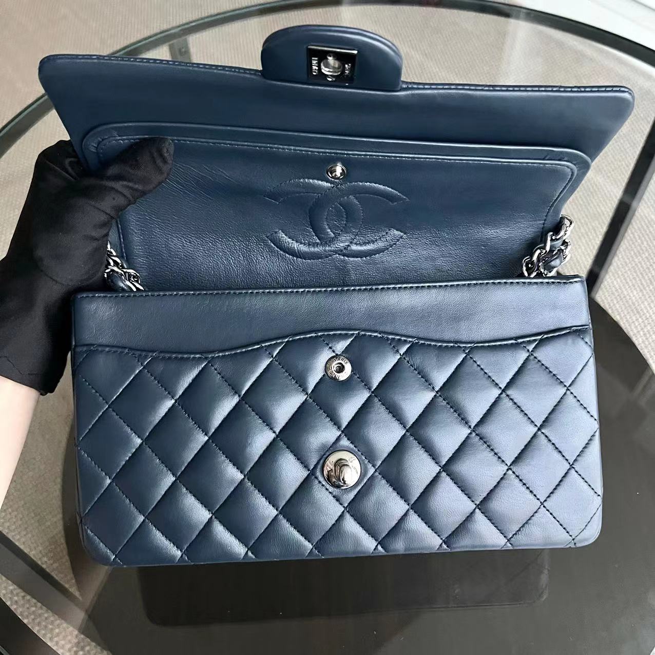 Classic Flap Quilted Lambskin Dark Blue Silver Hardware Series 13