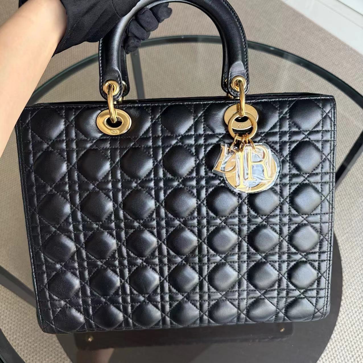 Dior Lady Large - Cannage Lambskin Black Gold Hardware