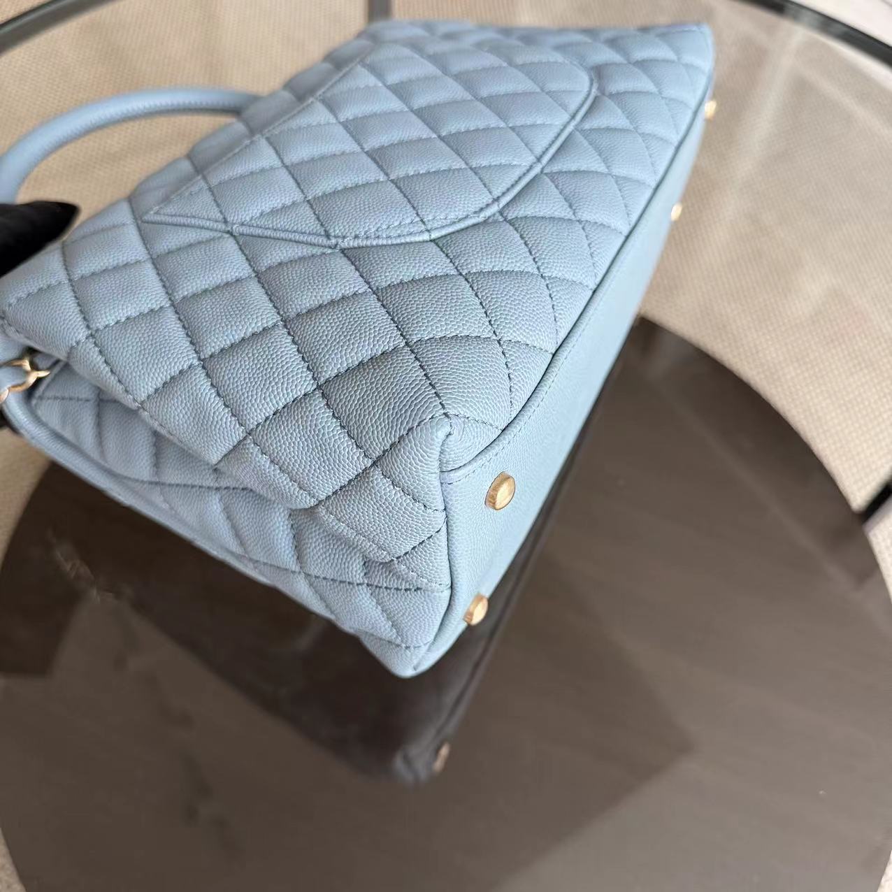 *Receipt, Full Set* Chanel Coco Handle Medium - Caviar 29CM Quilted Sky Blue Gold Hardware Series 27