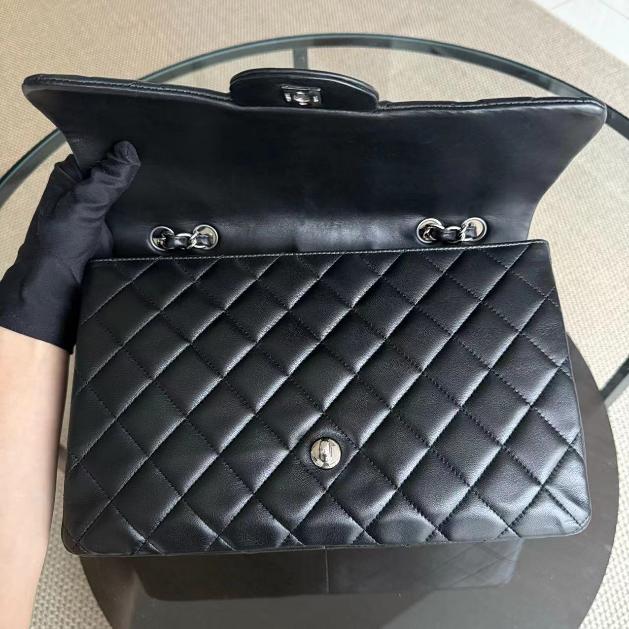 Chanel Classic Flap Jumbo - Single Flap Quilted Lambskin 30CM Black Silver Hardware Series 13