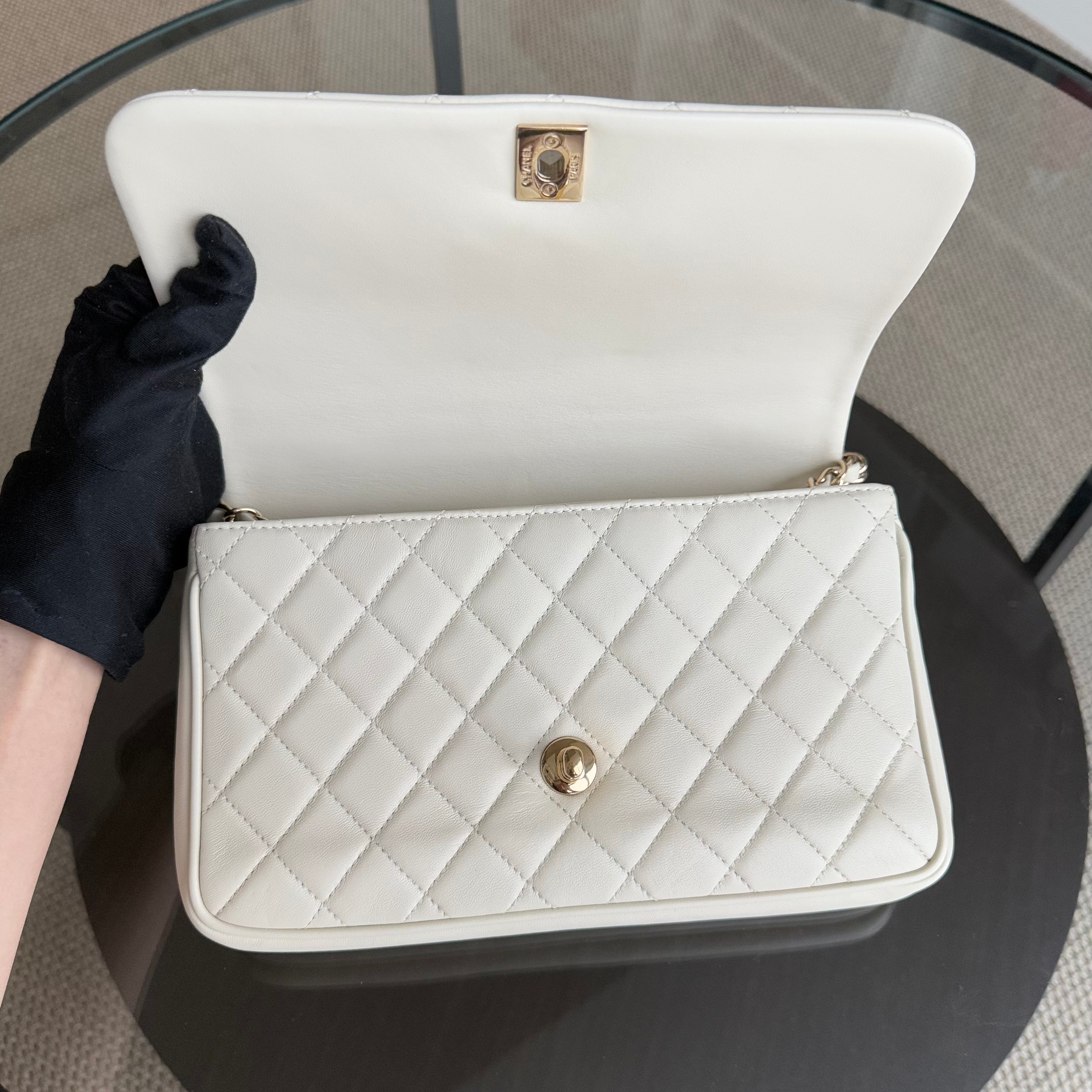 Chanel Citizen Chic Flap Bag - Medium Lambskin Cream White Quilted Gold Hardware Series 25