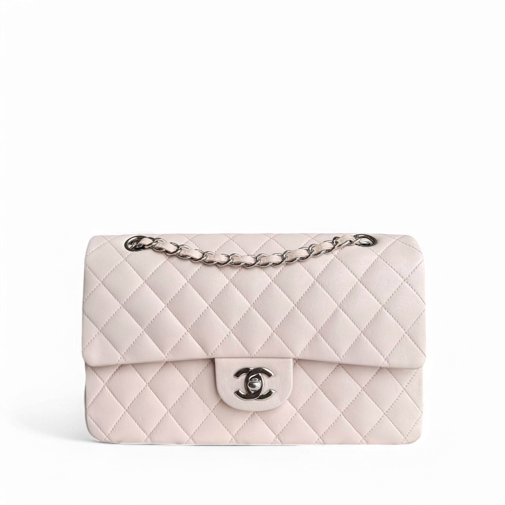 Chanel Classic Flap Medium - 25CM Quilted Lambskin Light Pink Silver Hardware Series 14