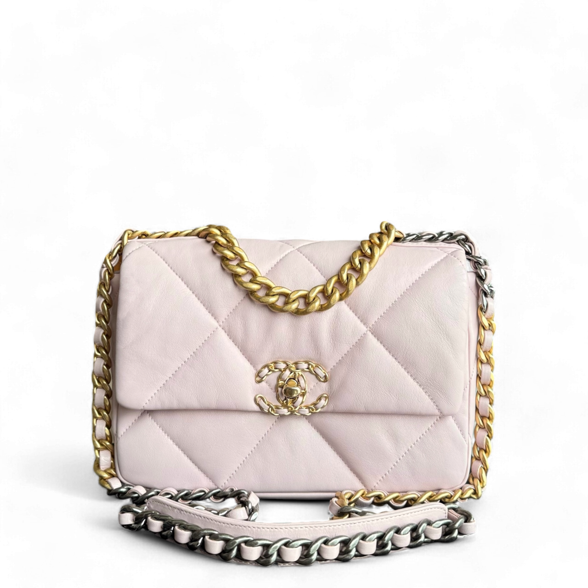 Chanel 19 Bag Small - C19 Goatskin Light Sakura Pink Quilted Two-tone Hardware Series 31