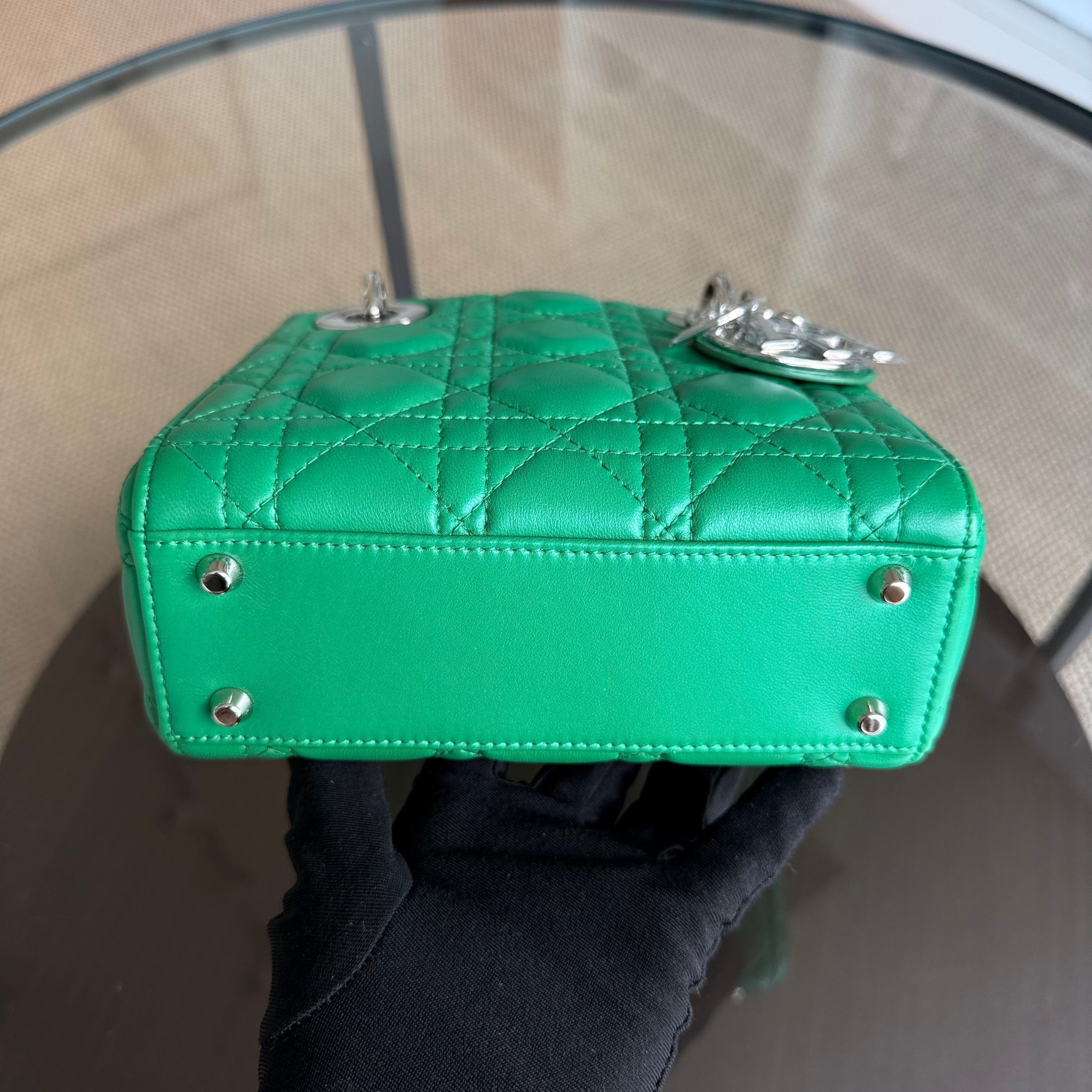 Dior Lady Mini - Cannage Lambskin Jade Green Silver Hardware Adjustable Strap